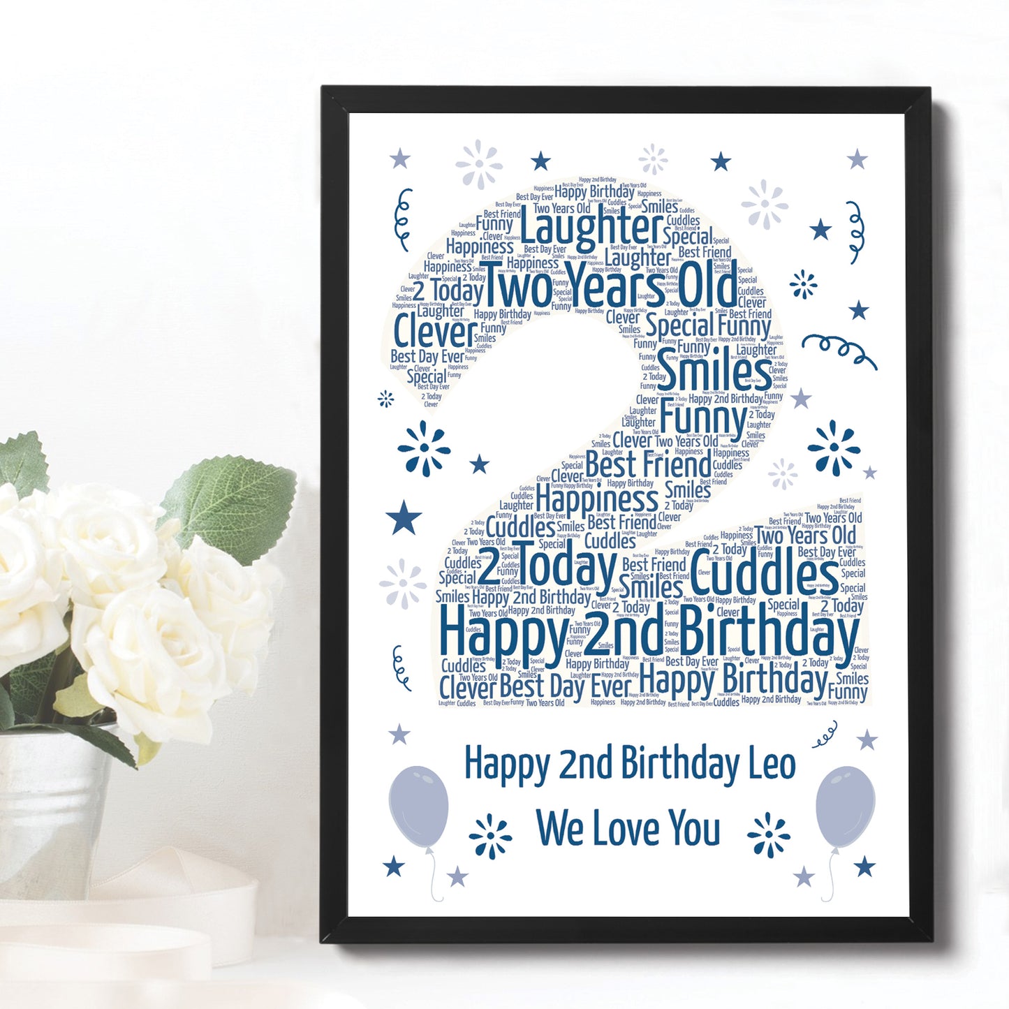 Personalised 2nd Birthday Gift Framed Word Art Print Keepsake