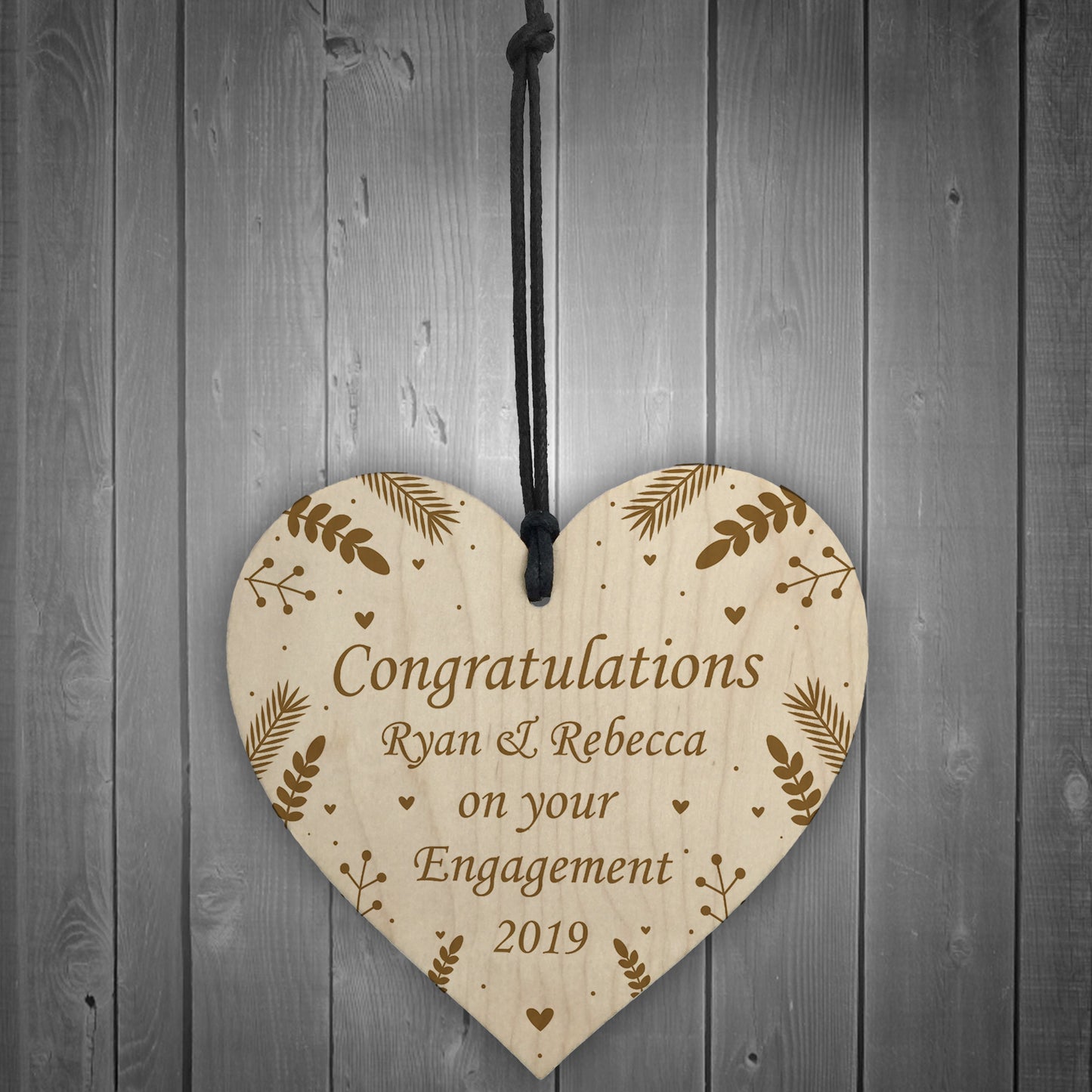 Congratulations On Your Engagement Wooden Heart Personalised