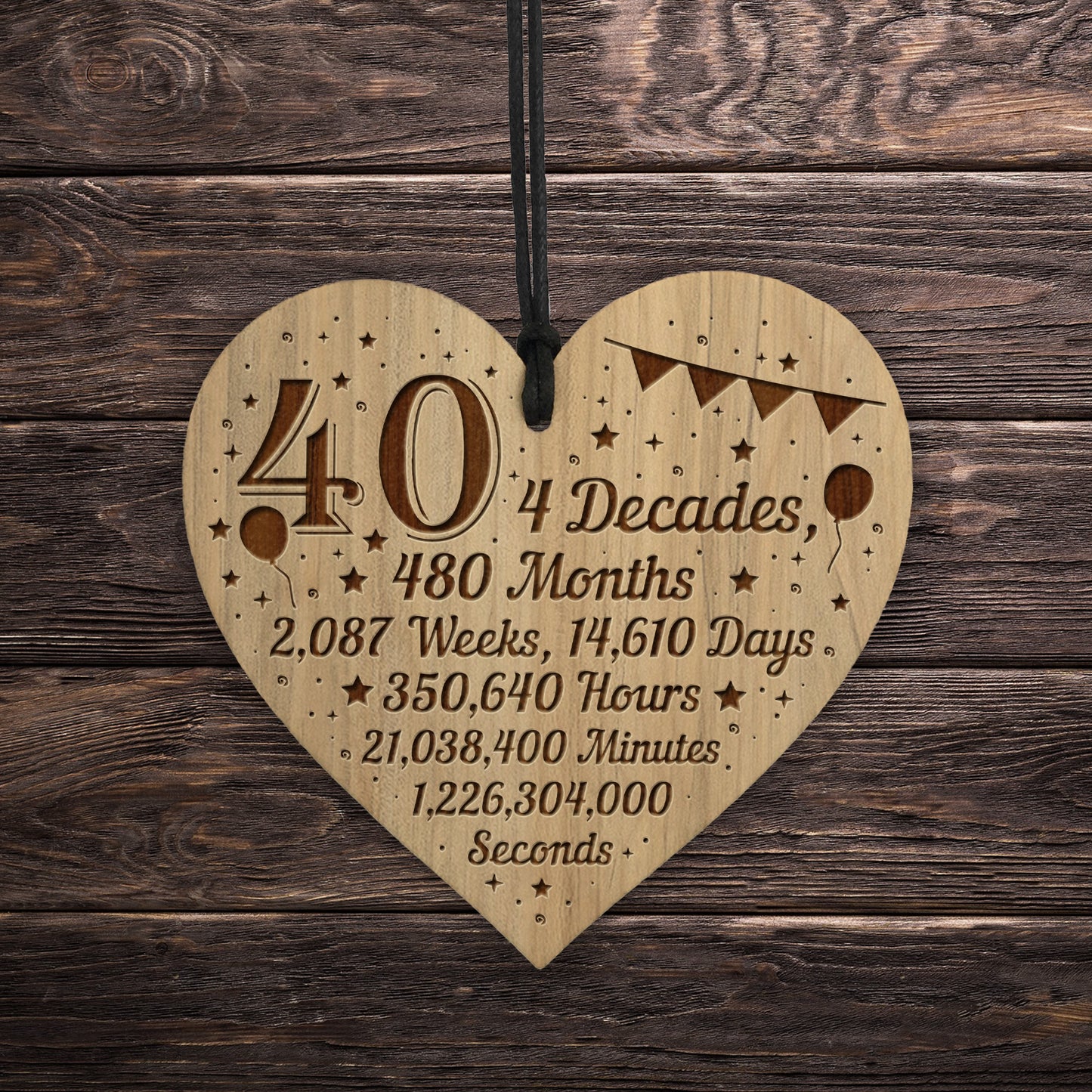 Funny 40th Birthday Gift For Him Her Engraved Wood Heart