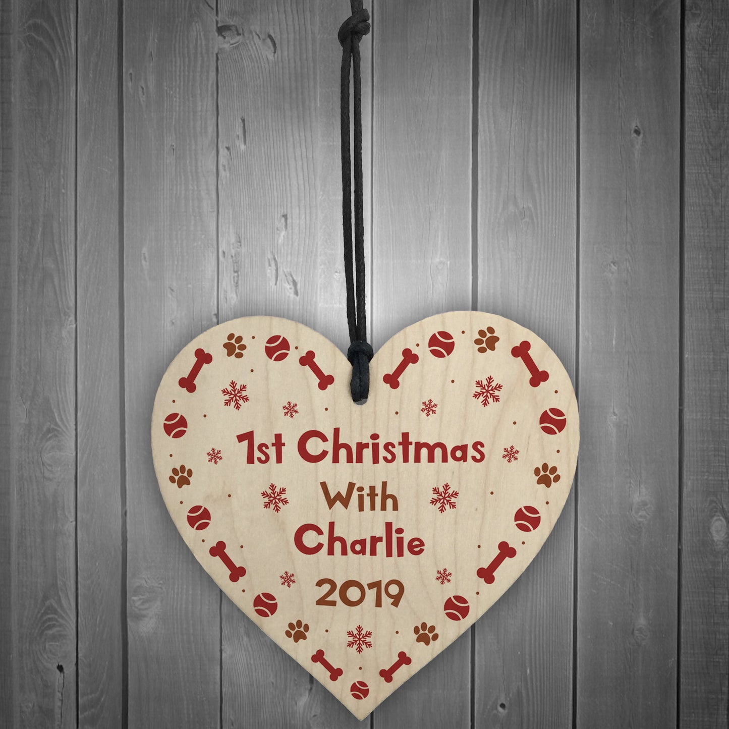 1st Christmas Bauble For Dog Cat Wood Heart Christmas Tree Decor