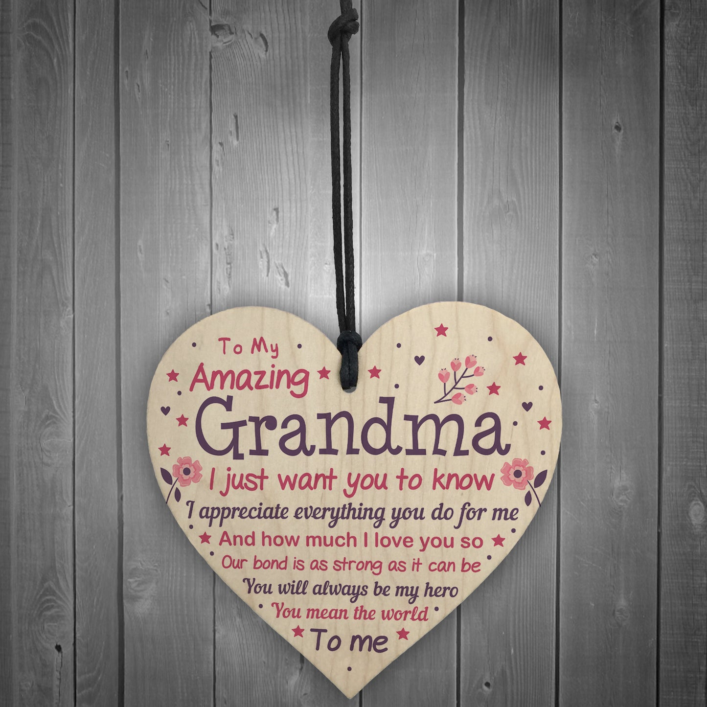 Cute Grandma Wooden Heart Nan Birthday Christmas Gifts