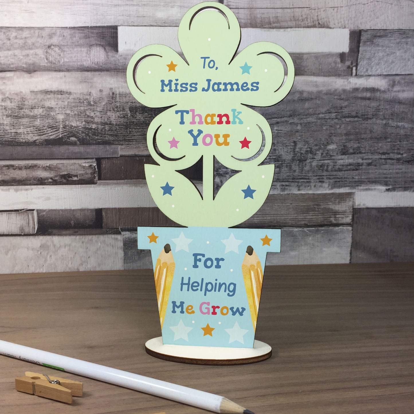 Personalised Teacher Gift Wood Flower School Nursery Pre School