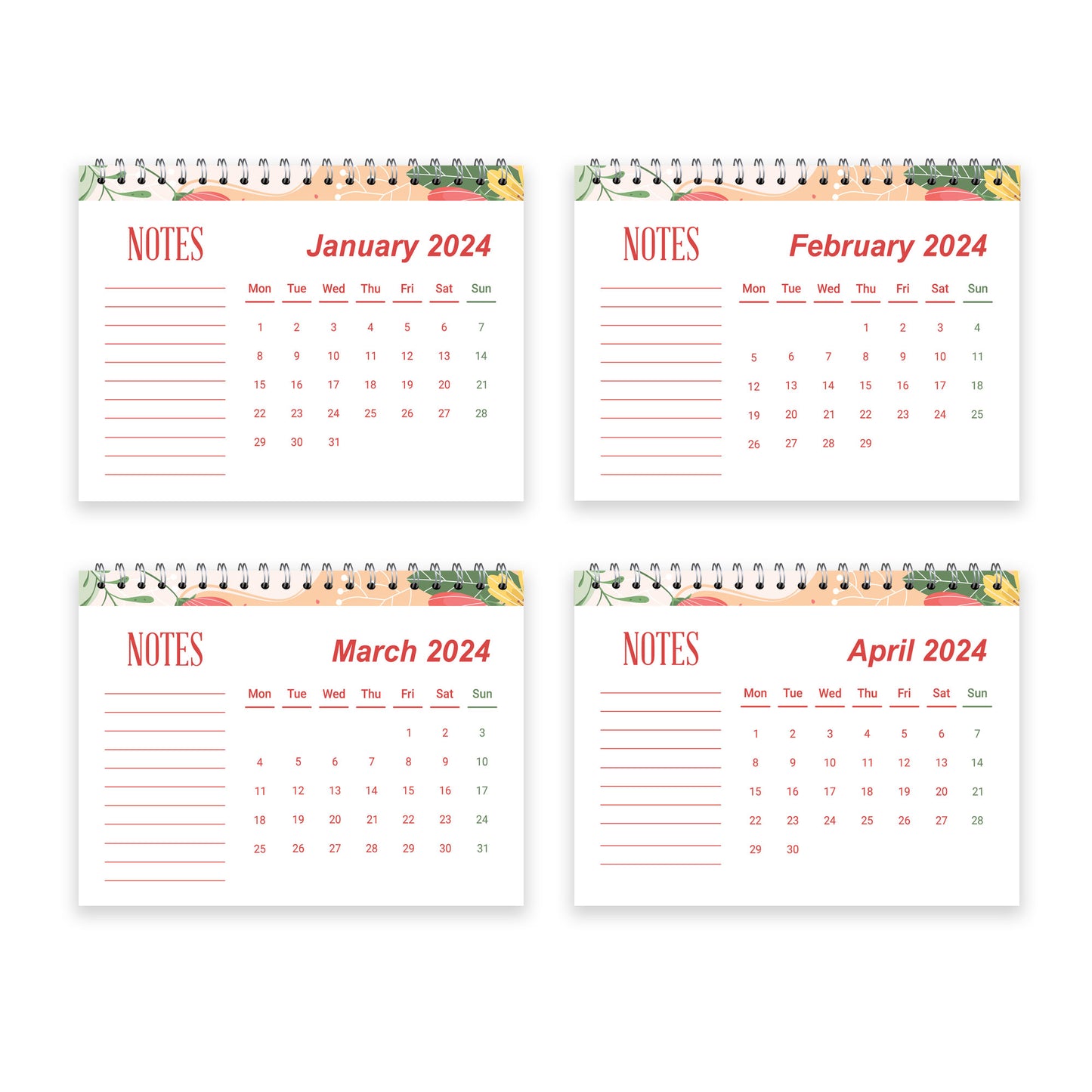 2024 Month-To-View Free Standing Desk Office Table Calendar