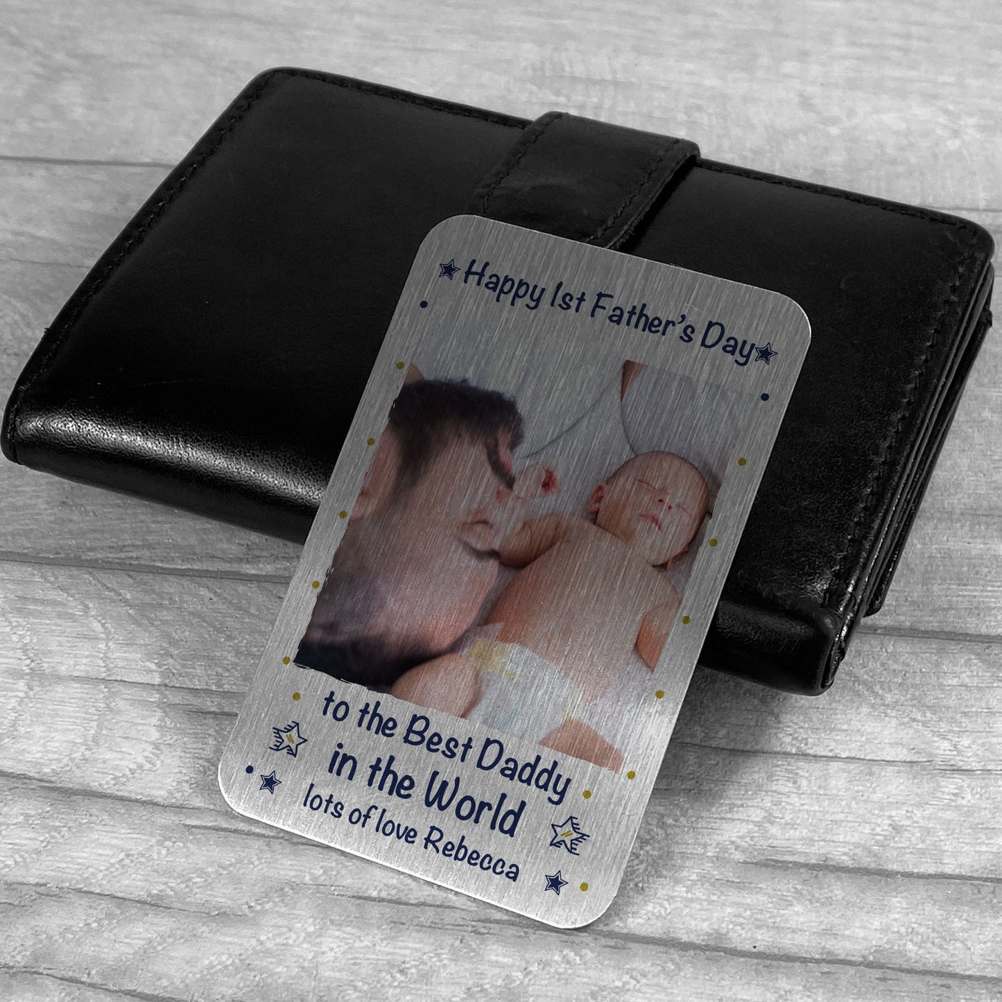 Personalised 1st Fathers Day Gift For Dad Metal Wallet Insert