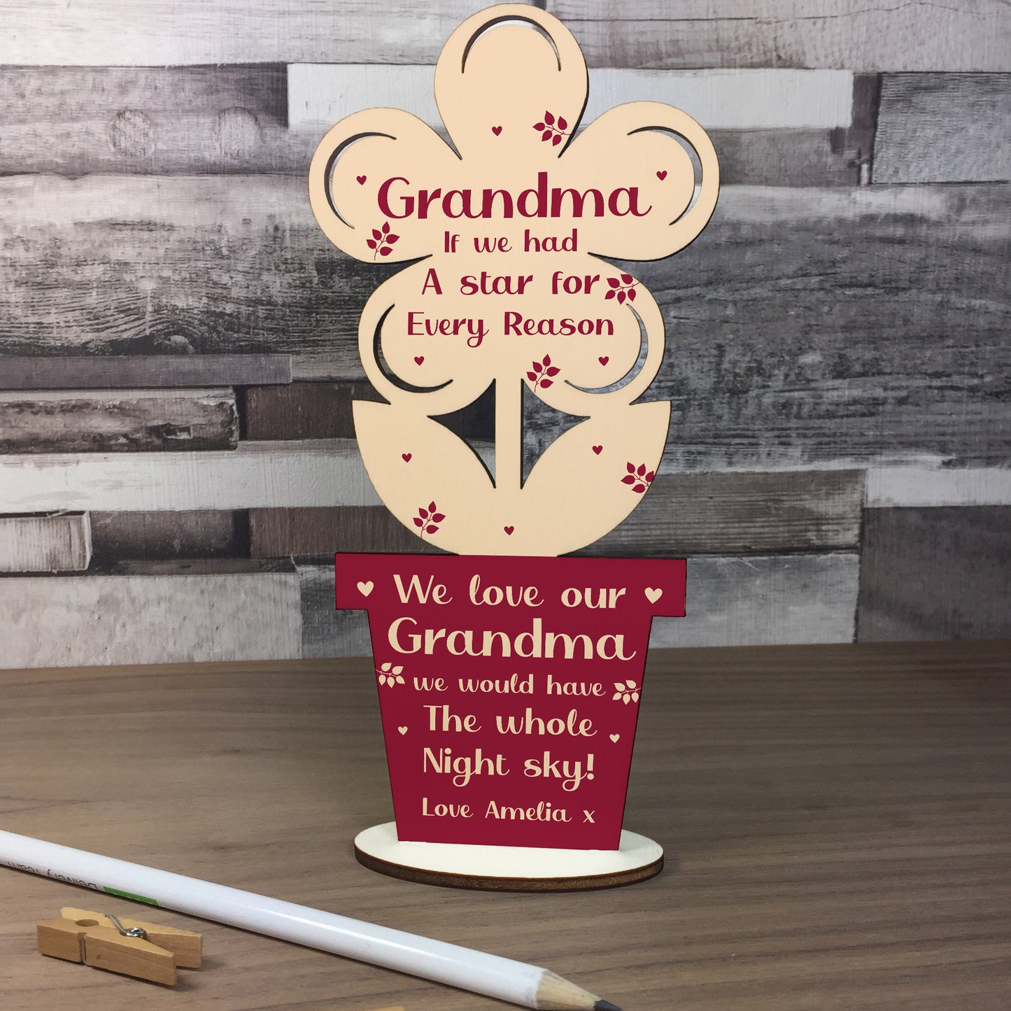Special Gift For Grandma Birthday Mothers Day Wood Flower