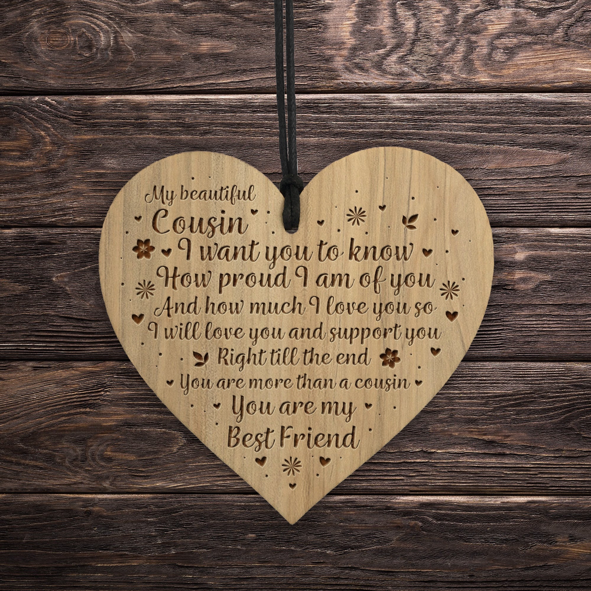 XLD Store Funny Best Cousin Sister Gifts Wooden Heart Christmas Friendship Gift  Birthday Plaque Sign