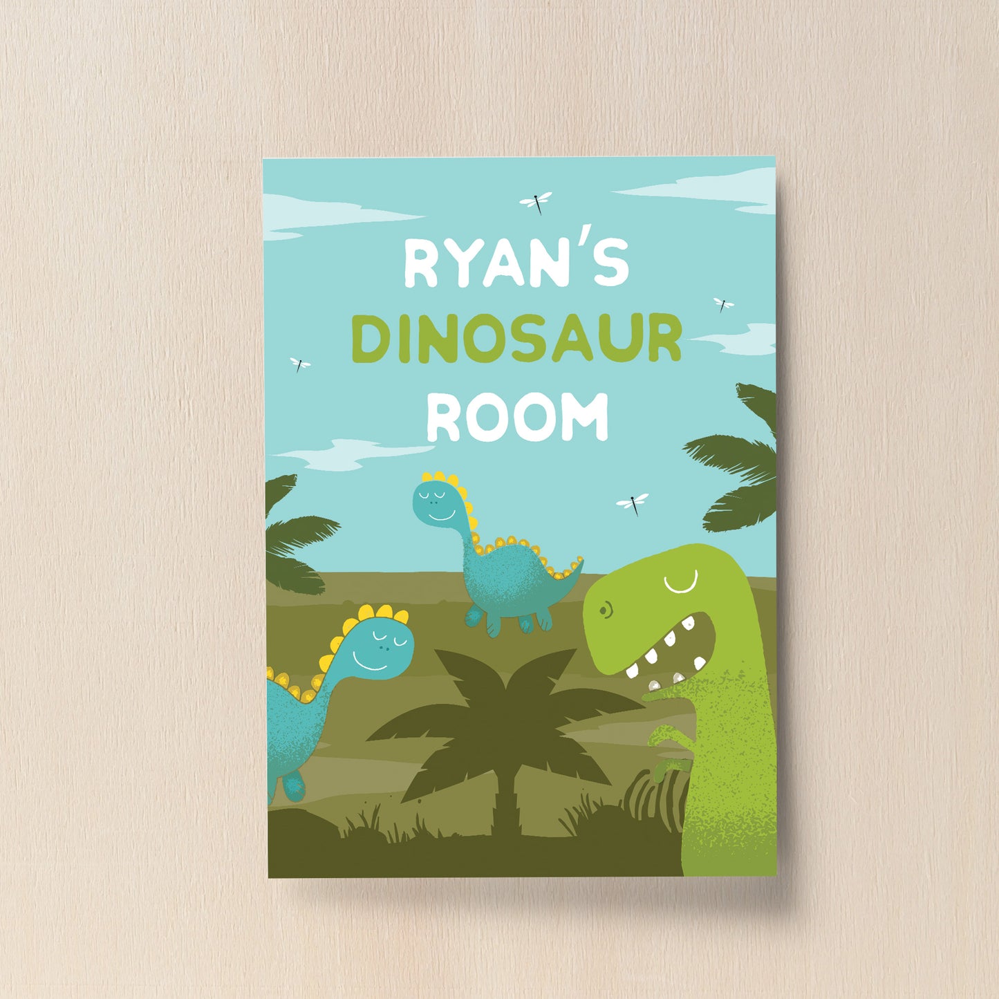 Personalised Boys Bedroom Sign Dinosaur Print Nursery Decor Boy