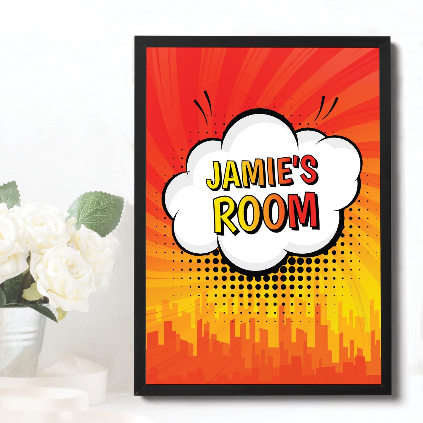 Personalised Superhero Wall Art Framed Picture Boys Bedroom Sign