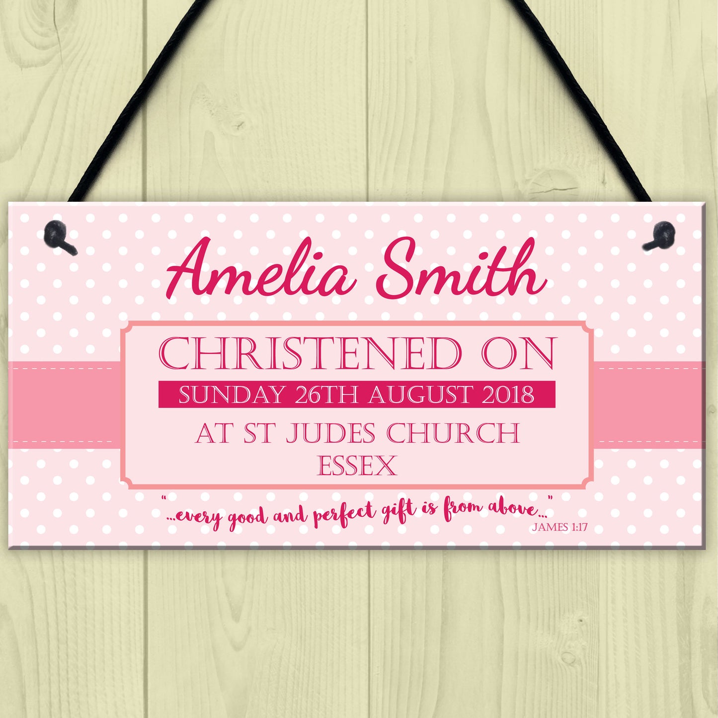 Personalised Christening New Baby Girl Baptism Hanging Plaque