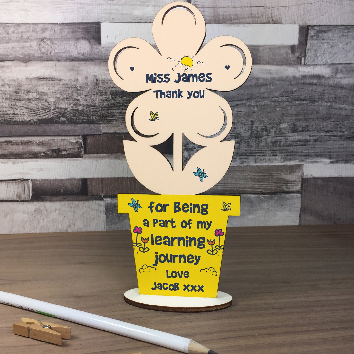 Thank You Gift For Teacher Assistant Wood Flower Personalised