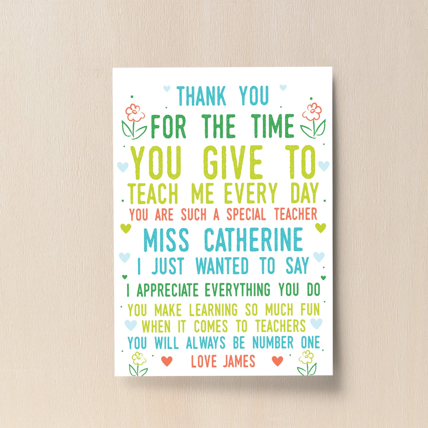 Thank You Poem Personalised Print Best Teacher Assistant Leaving