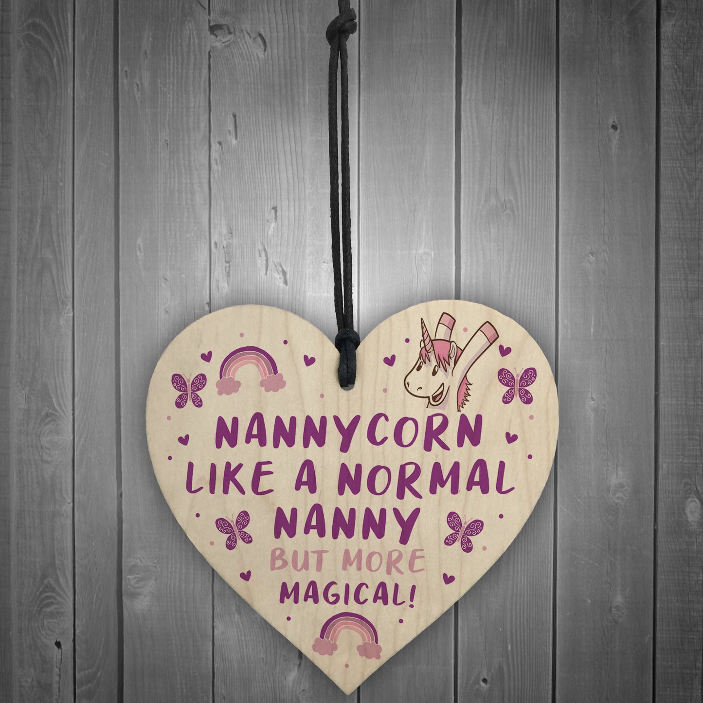 Novelty Nanny Gift For Birthday Christmas Wood Heart Unicorn