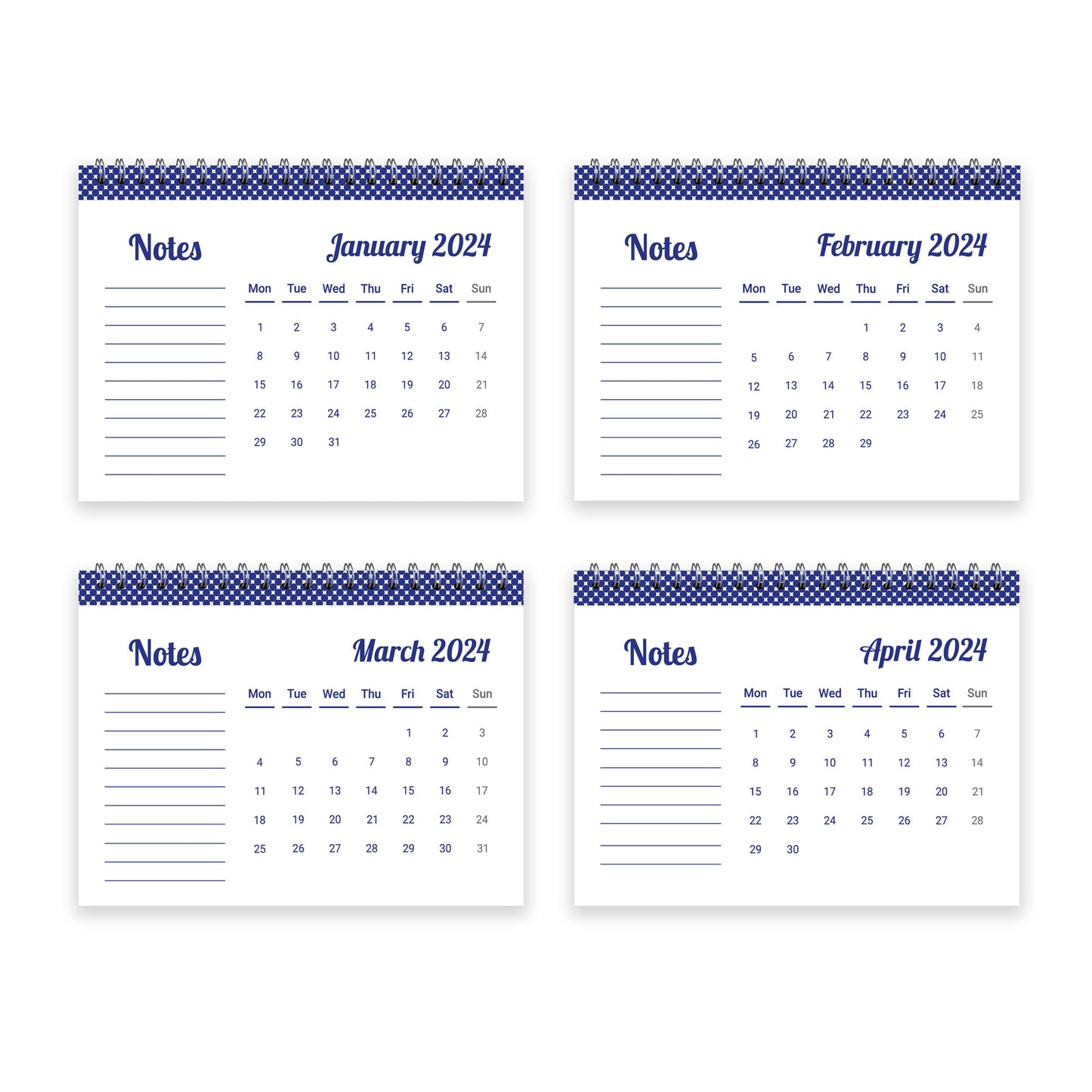 2024 Calendar Month To View Spiral Bound Flipbook Tabletop