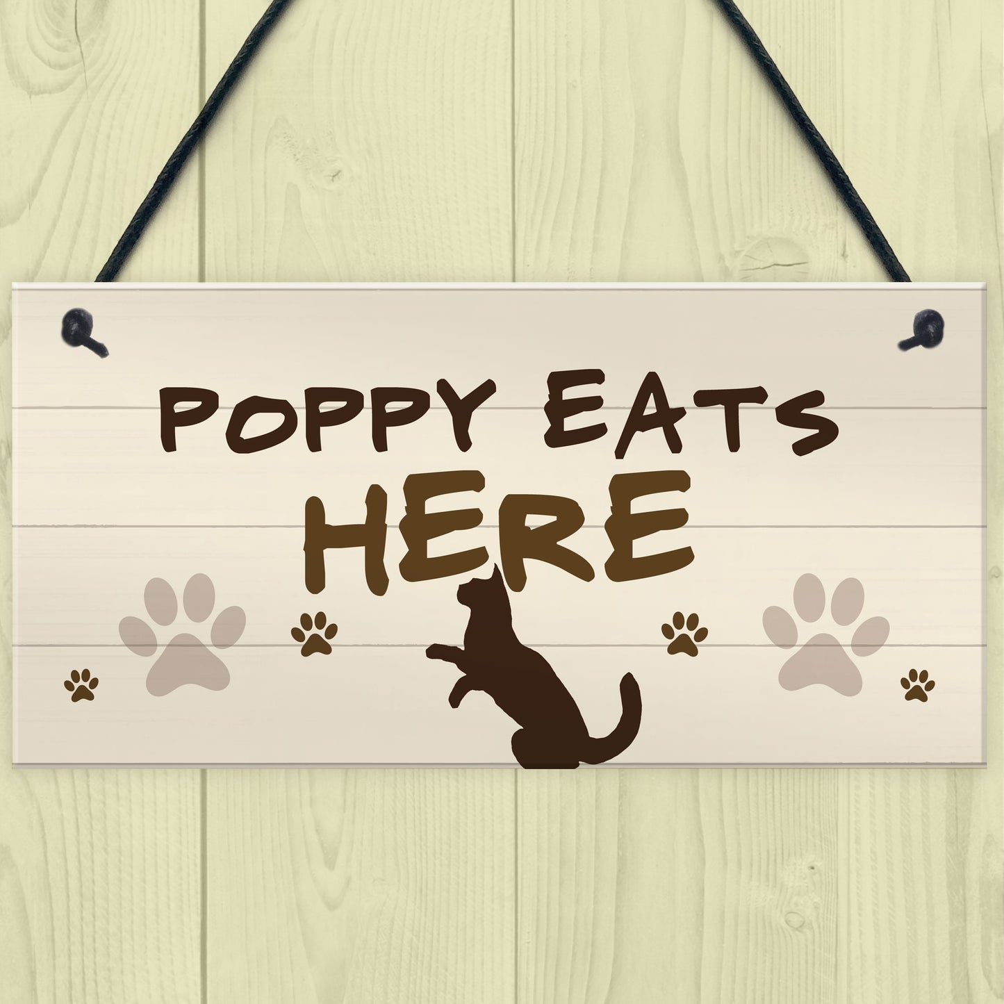 Personalised Cat Sign Any Name Eats Here Cat Lover Gift Hanging