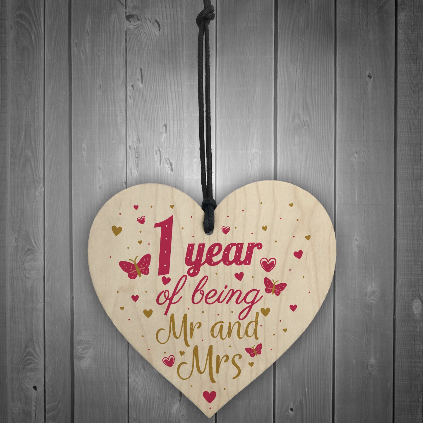 1 Year Anniversary Wooden Heart Plaque Mr And Mrs Wedding Gift