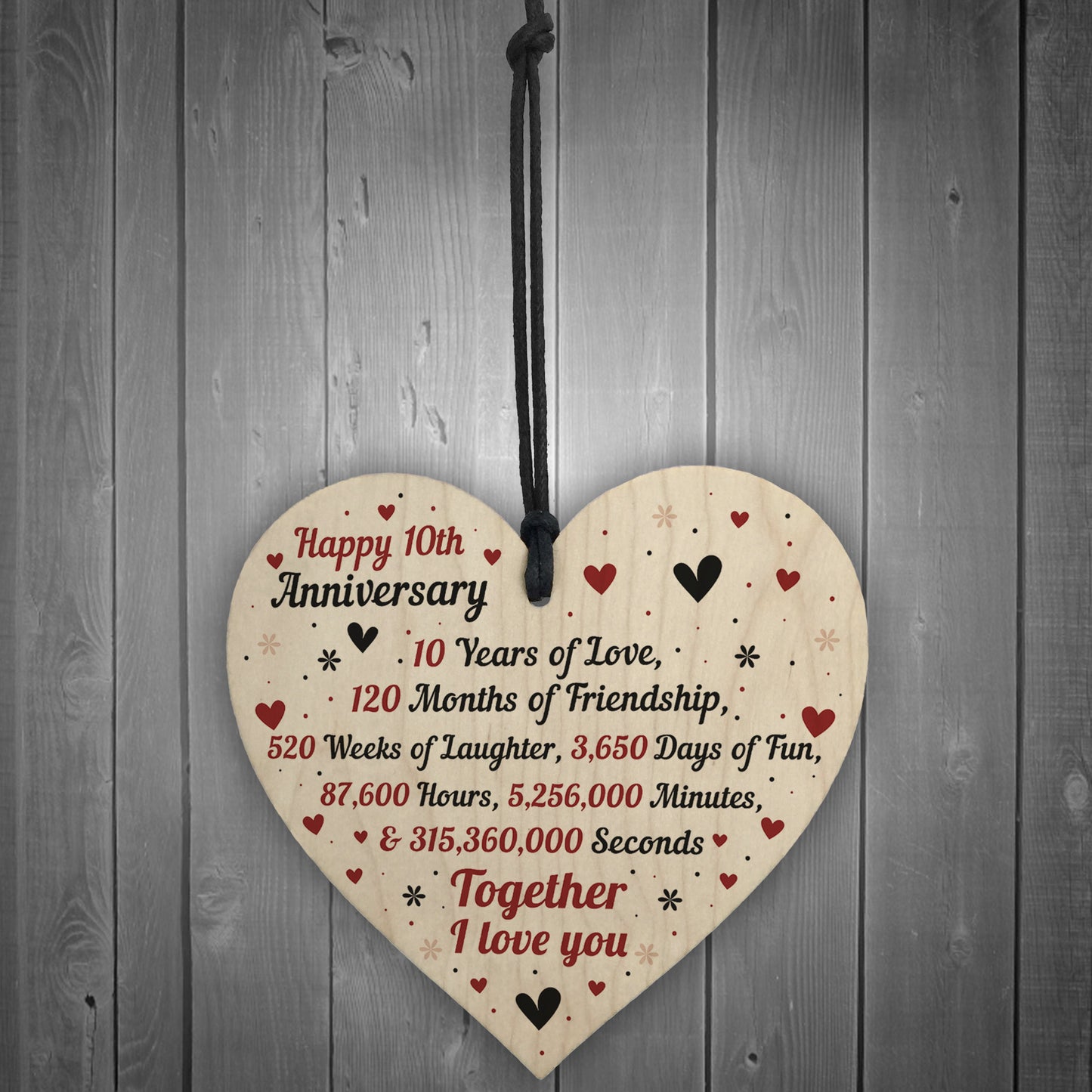 10th Wedding Anniversary Gift For Him Her Wood Heart Keepsake