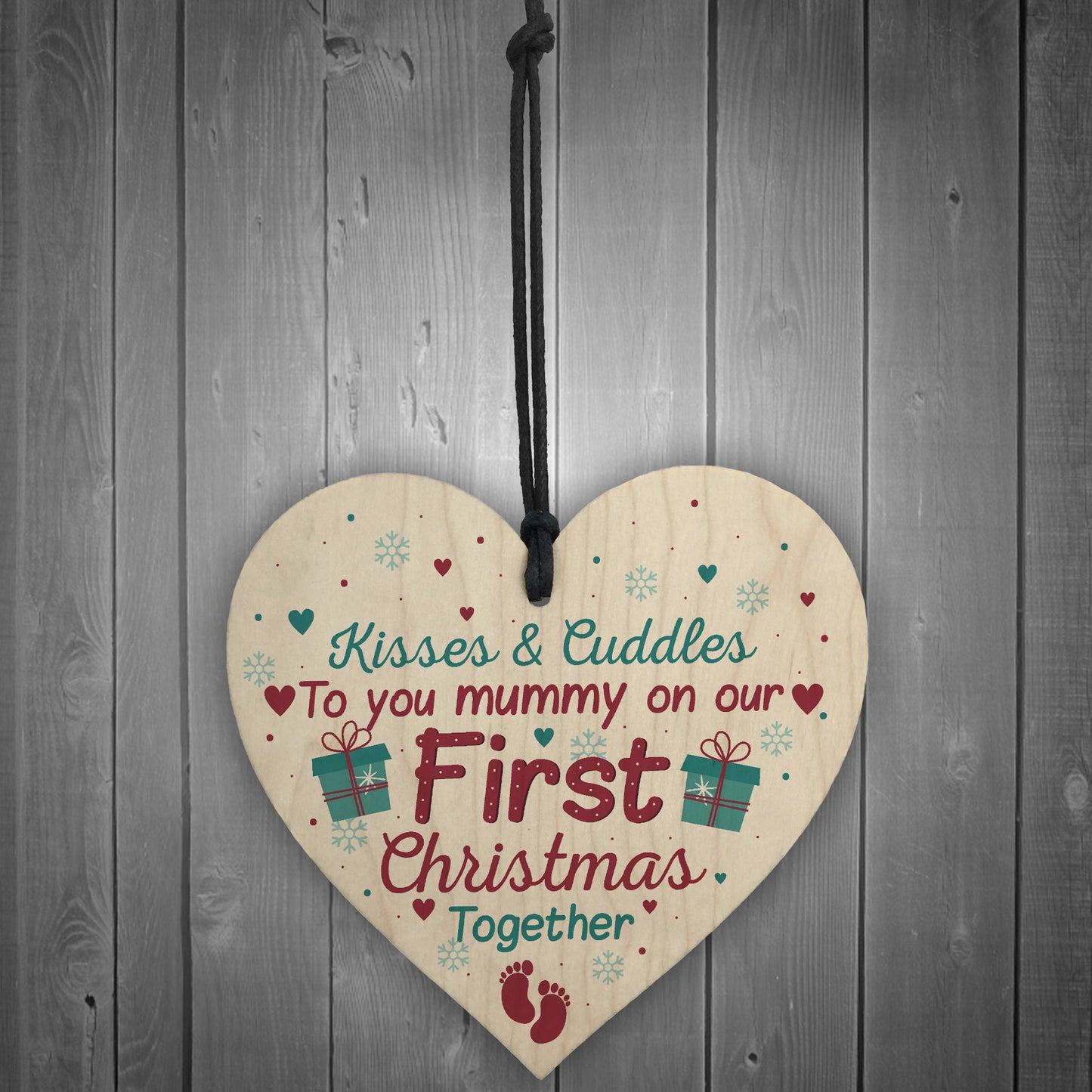 1st First Christmas Xmas Bauble Decoration Wooden Heart Sign