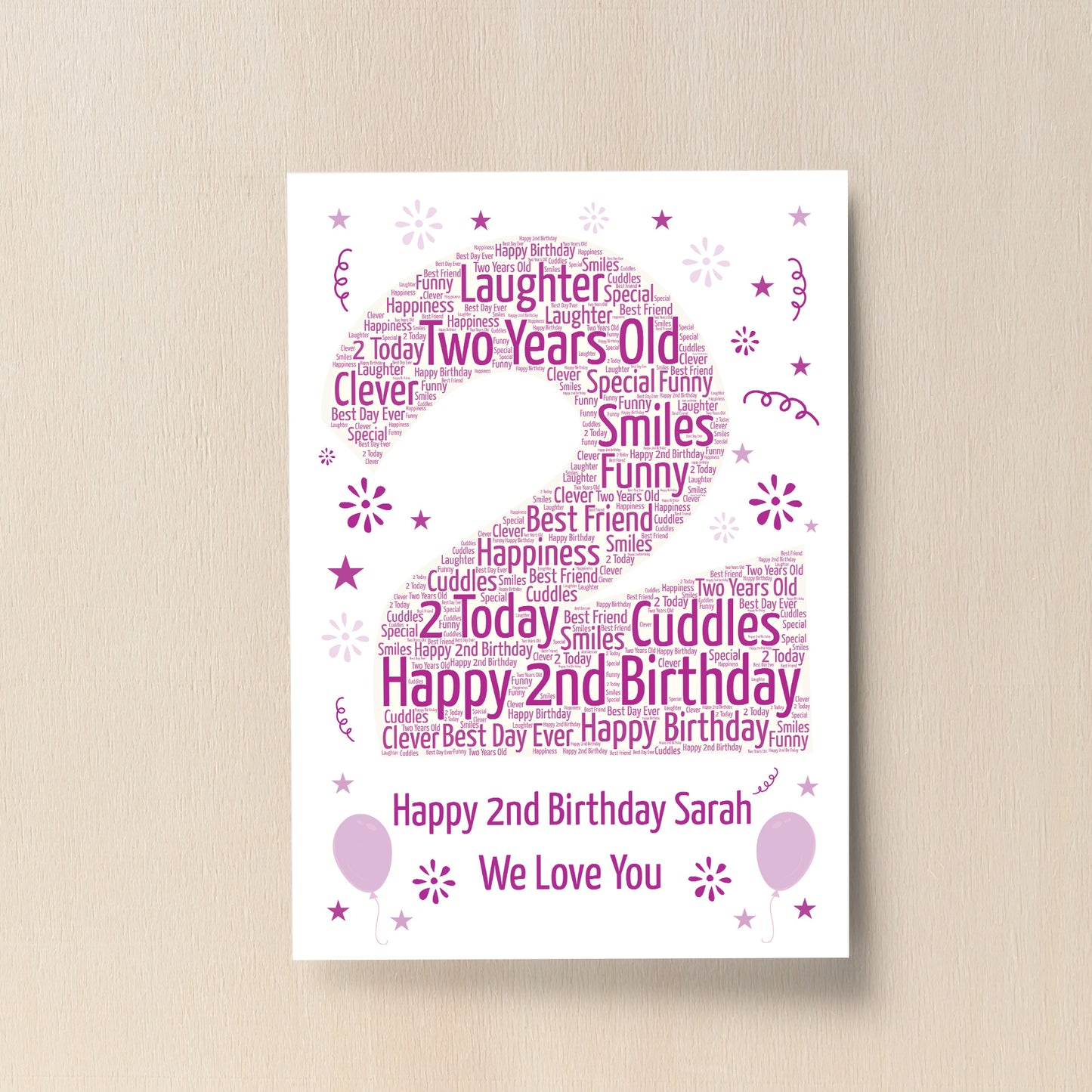 Personalised 2nd Birthday Gift Word Art Print Keepsake Baby Girl