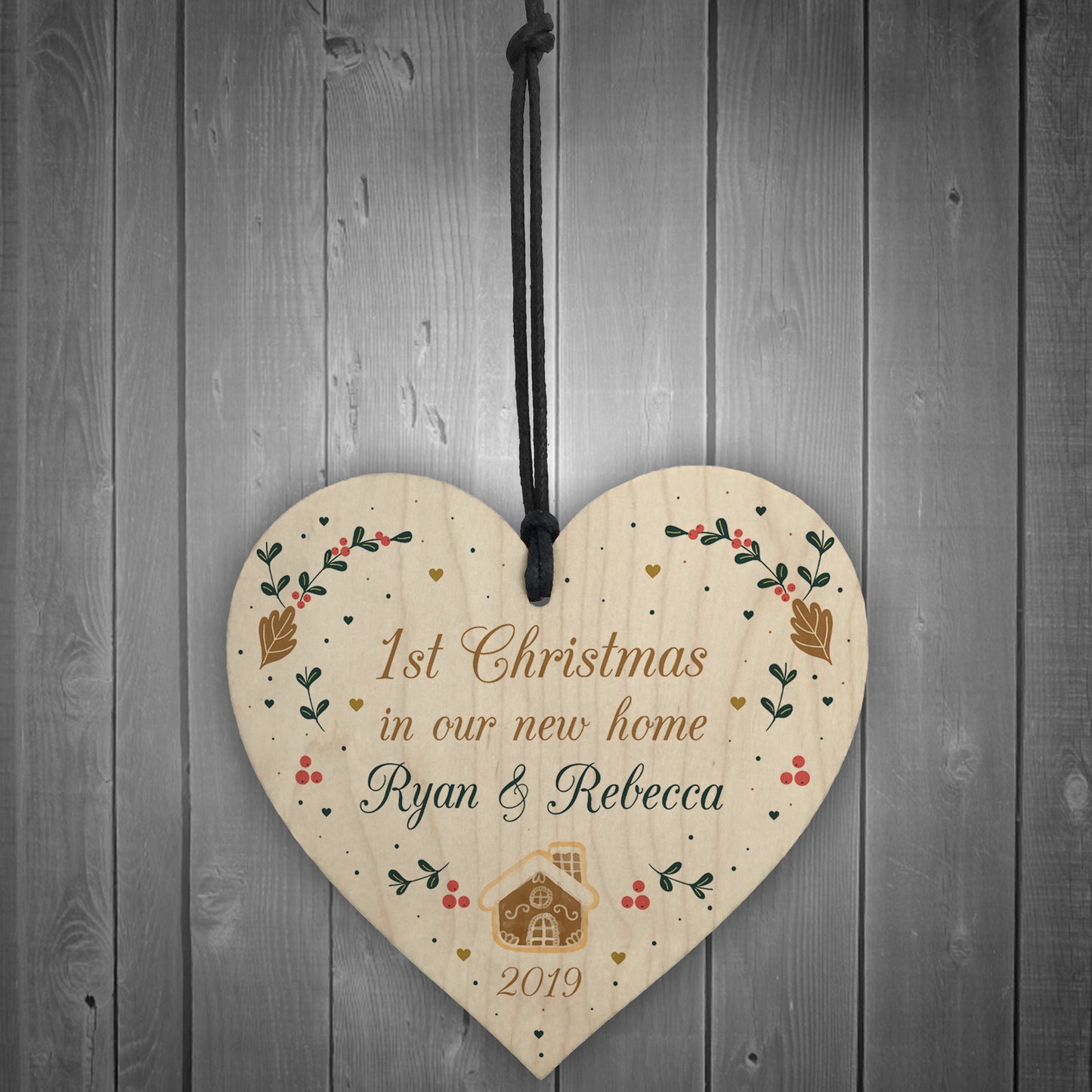 1st Christmas In Our New Home Personalised Wood Heart Tree Decor