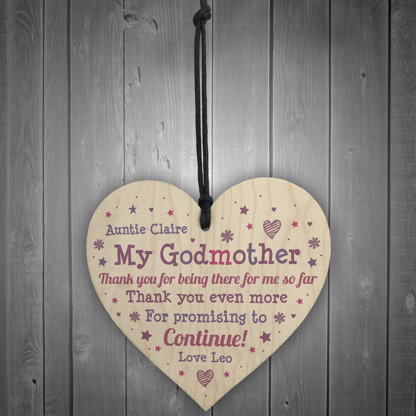 Personalised Godmother Gift Wood Heart Godparent Gift Thank You