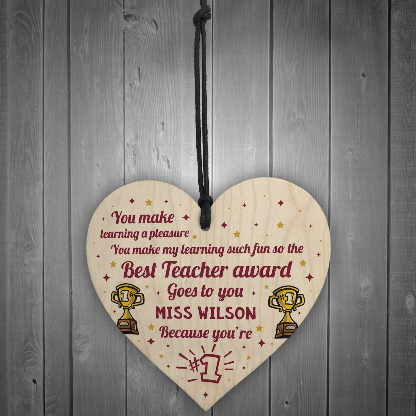 Handmade Thankyou Teacher Gift Wood Heart Teaching Assistant