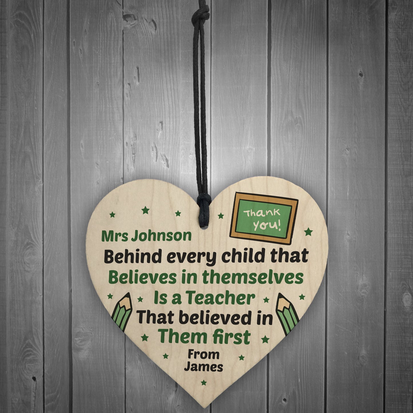 Personalised Wooden Teachers Gift Heart Plaque TA Nursery