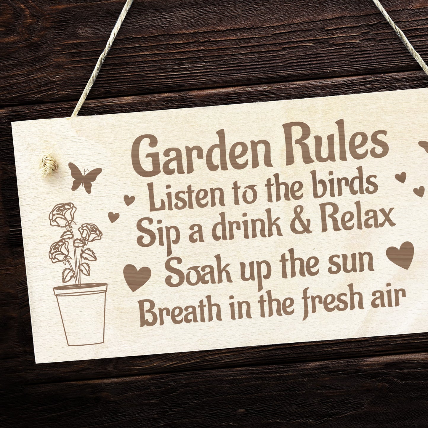 Garden Rules Sign Engraved Hanging Wall Door Plaque Shed Sign