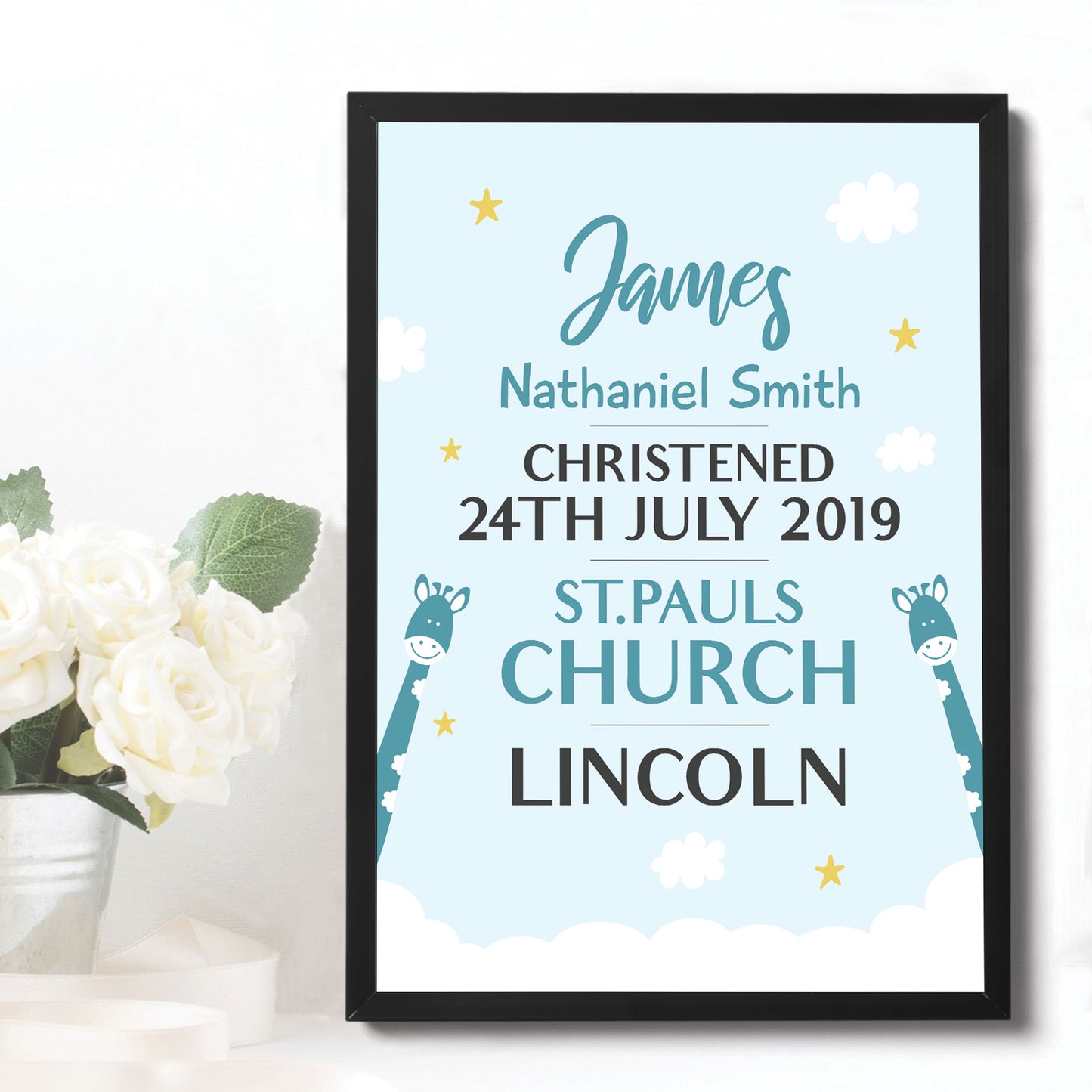 Personalised Baby Print Christening Details Nursery Art Framed