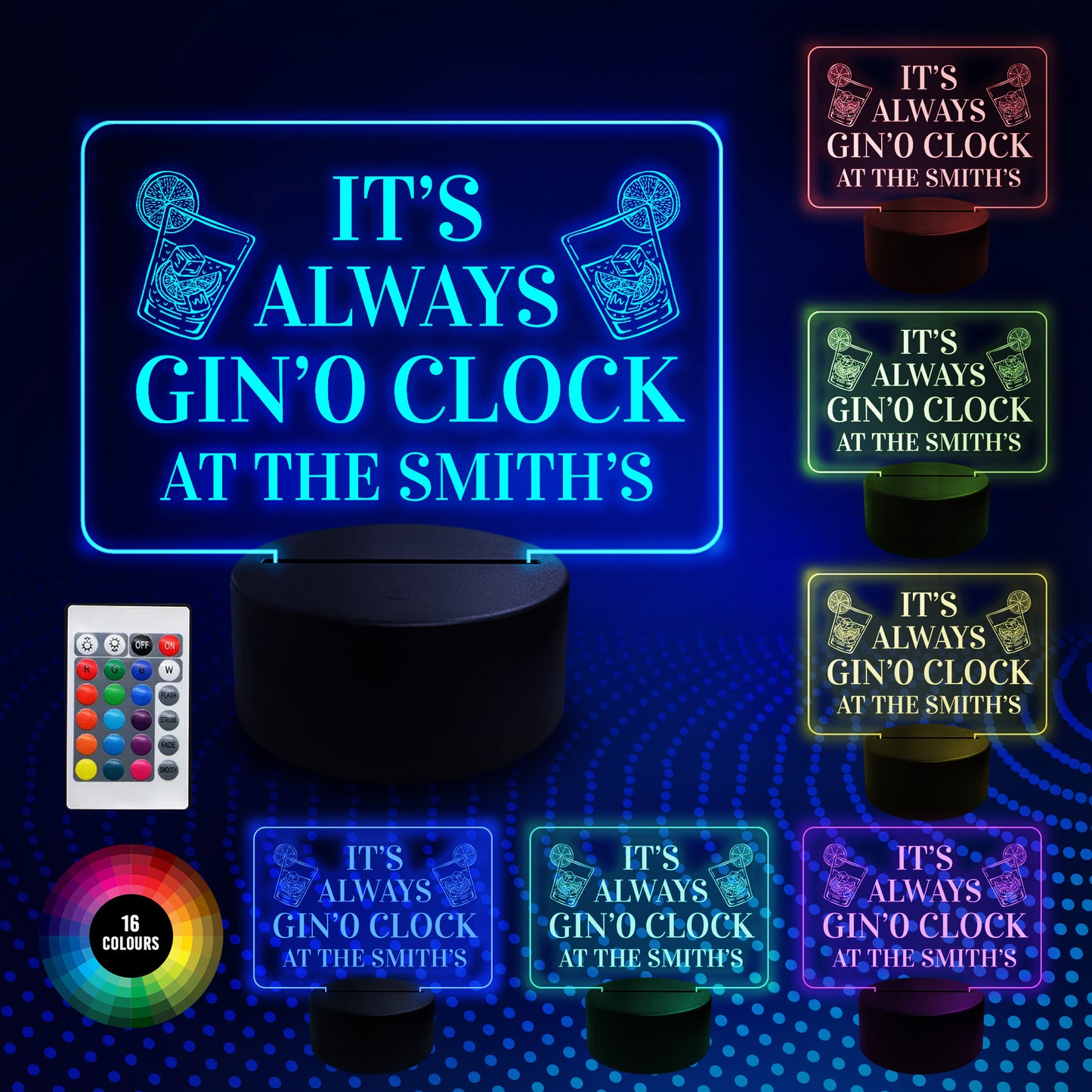 Personalised Gin Signs GIN O CLOCK Sign Gin And Tonic LED Plaque