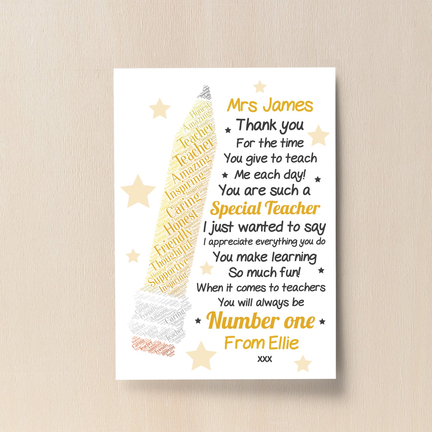 Thank You Teacher Gift Personalised Print Teaching Assistant