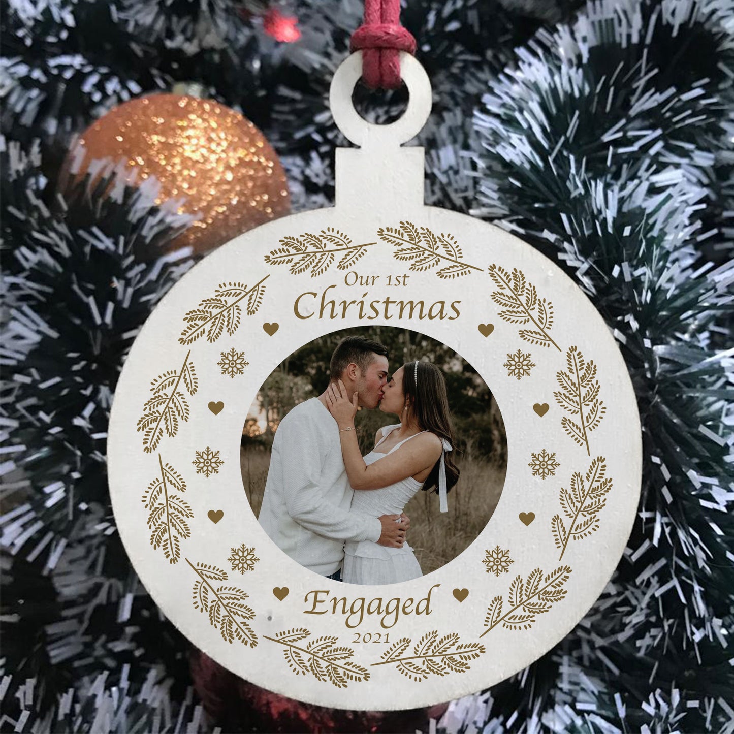 1st Christmas Engaged Bauble Personalised Photo Hanging Bauble