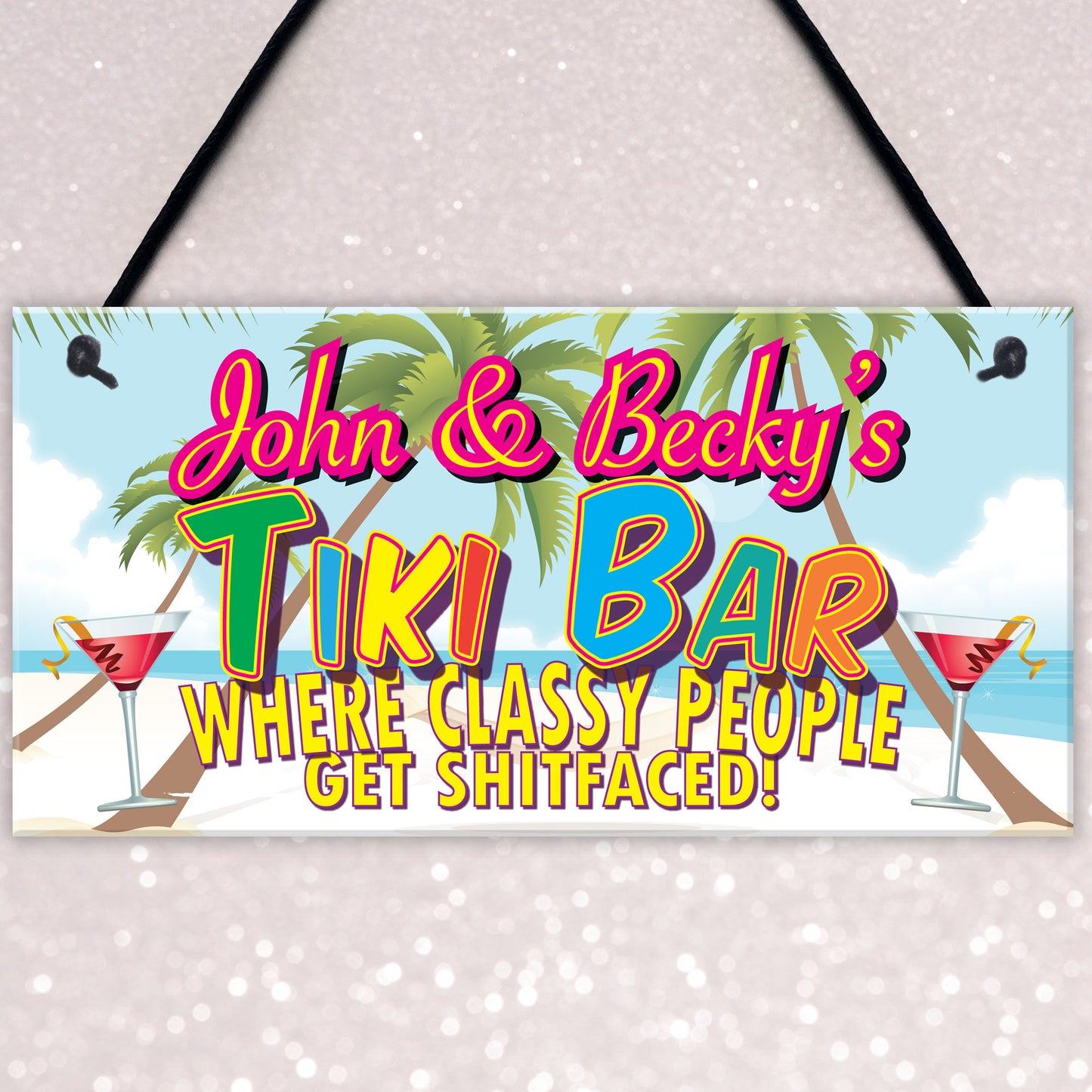 Personalised Tiki Bar Beach Cocktails Alcohol Hanging Plaque