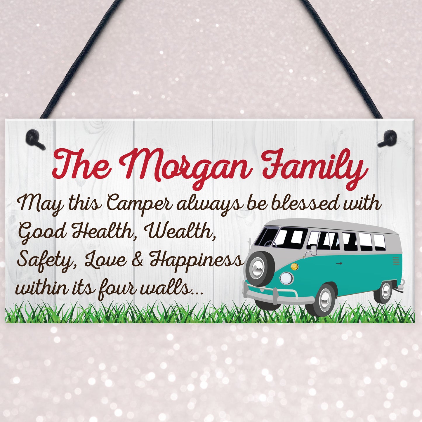 Personalised Family Name Campervan Hanging Plaque