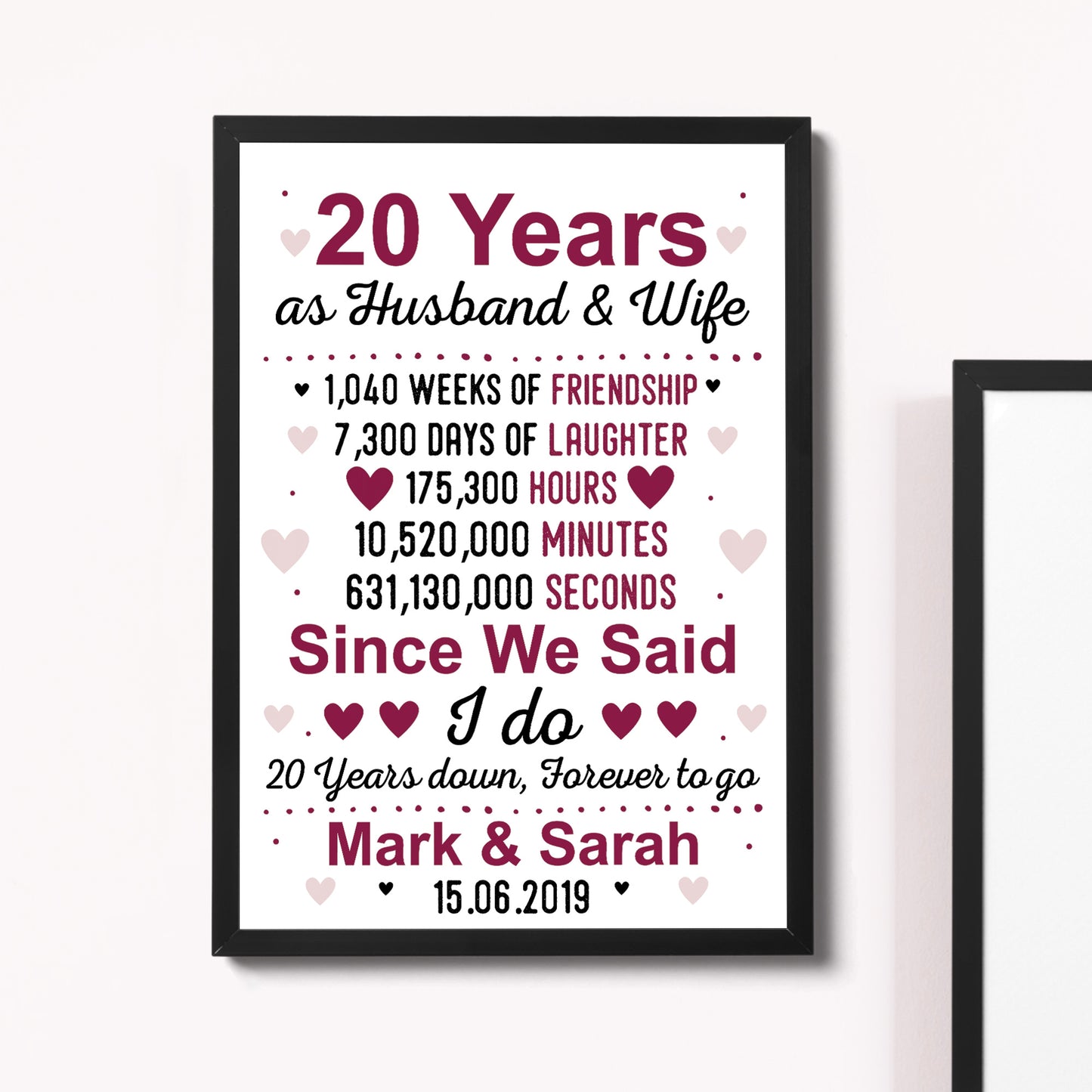 20th Anniversary Gift Personalised 20th Anniversary Husband Wife