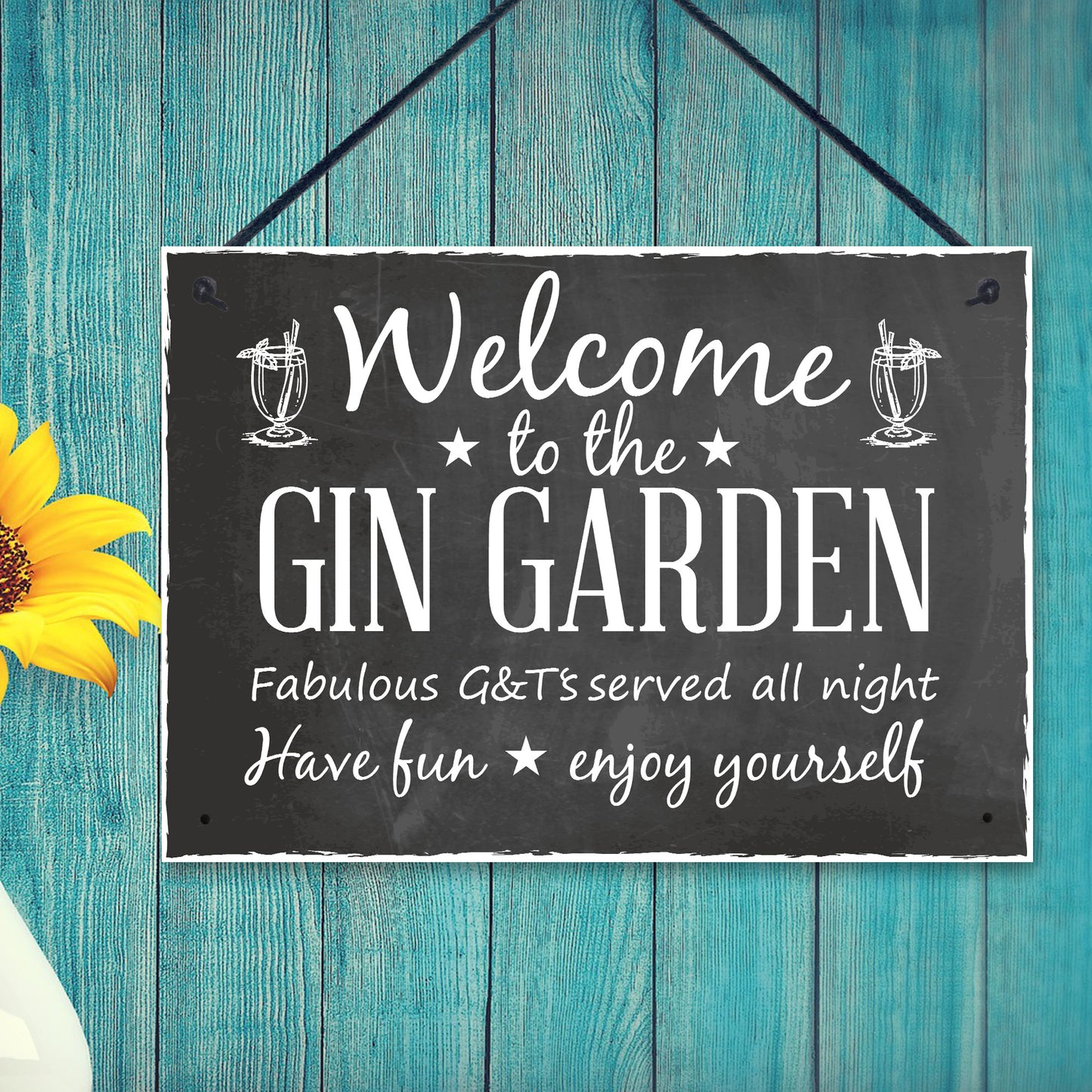 Welcome To The Gin Garden Hanging Alcohol Wall Sign Garden Sign