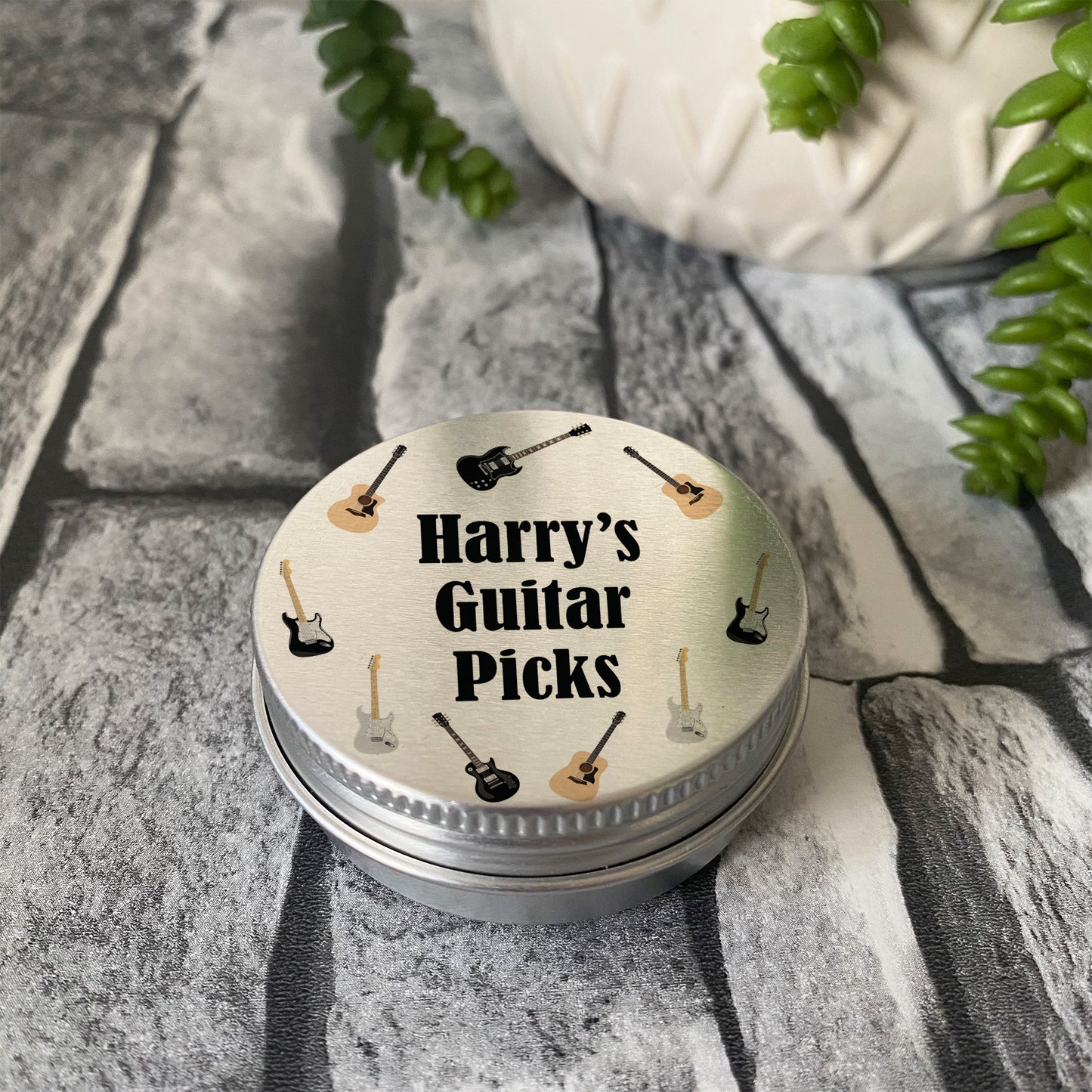 Personalised Guitar Plectrum Picks Tin Gift For Musician