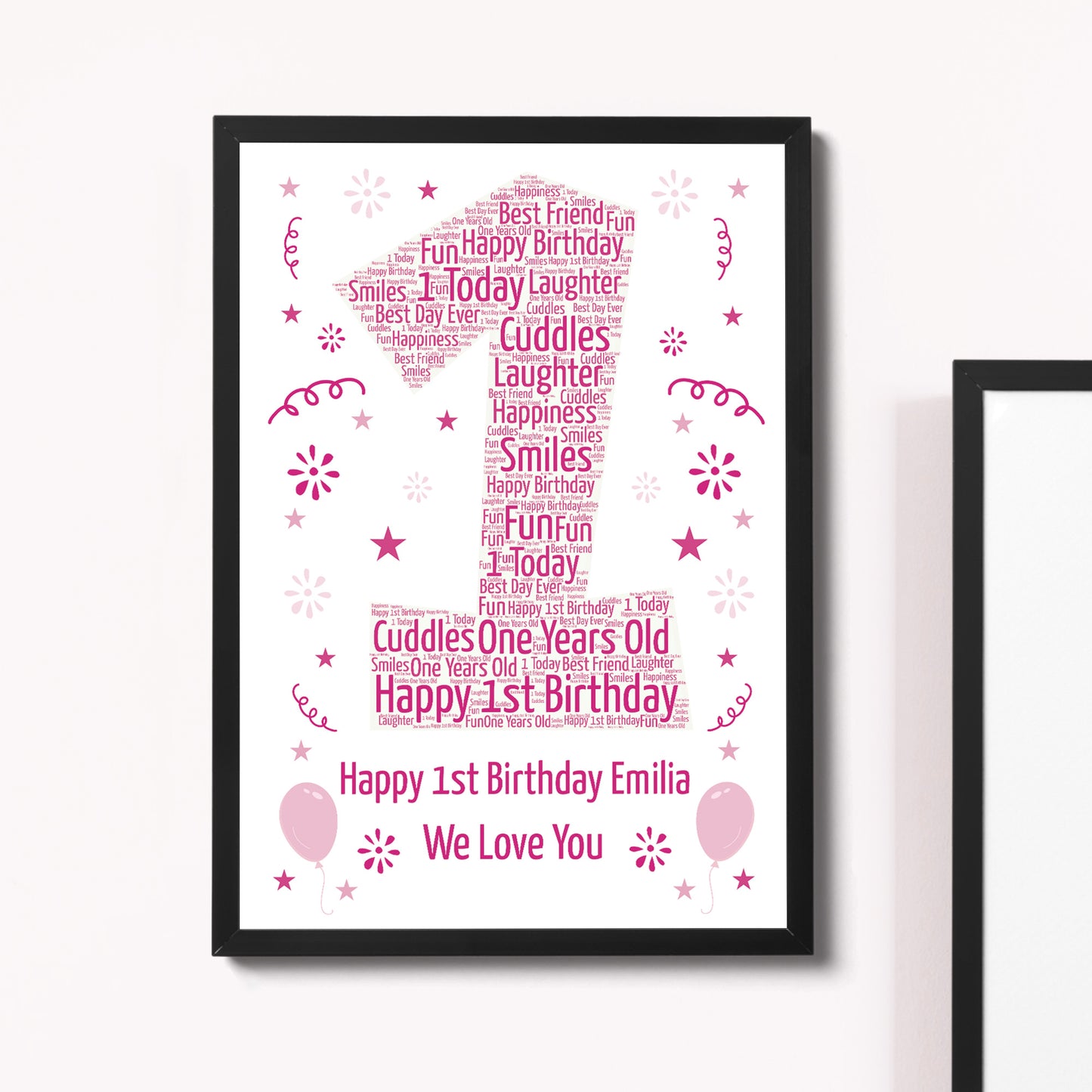 Personalised 1st Birthday Gift Framed Word Art Print Keepsake