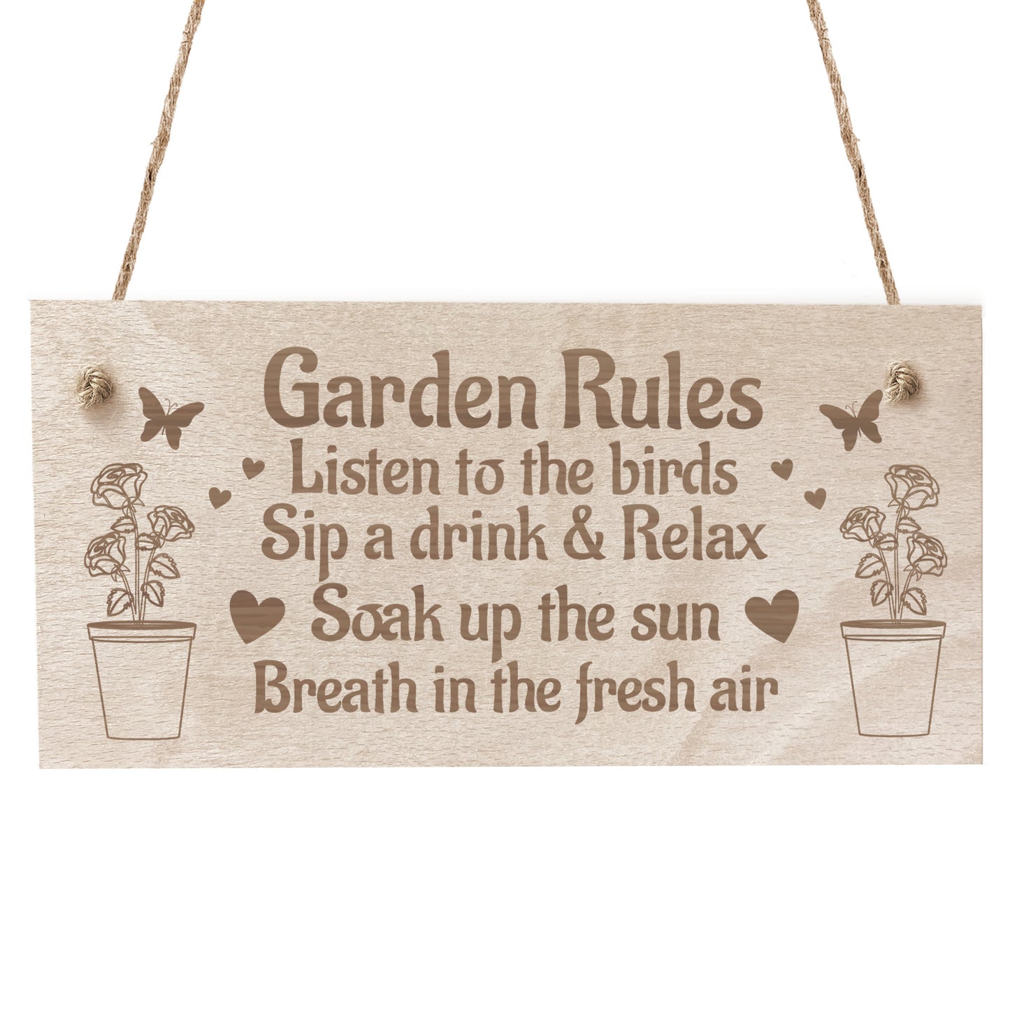 Garden Rules Sign Engraved Hanging Wall Door Plaque Shed Sign