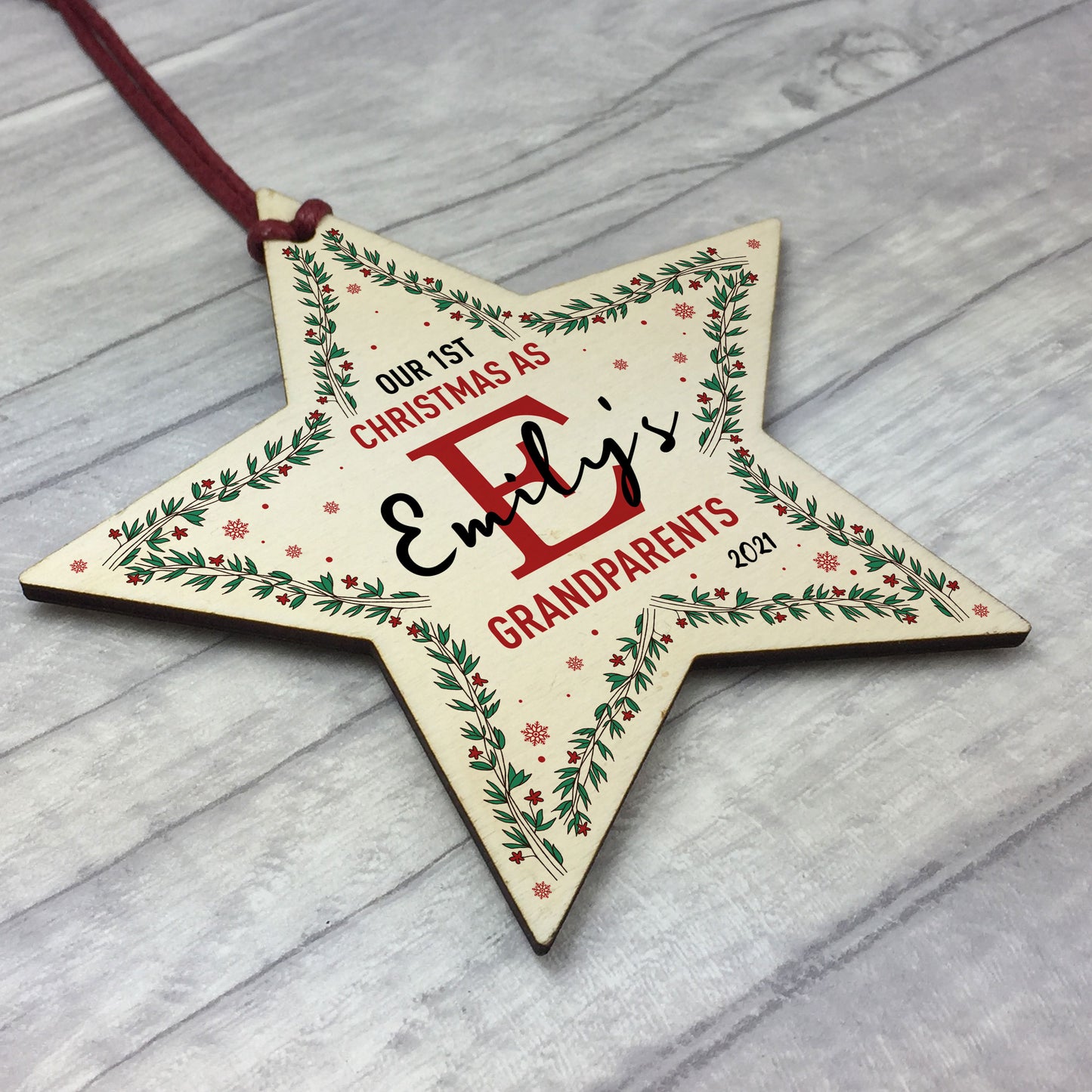 Personalised 1st Christmas As Grandparents Wood Star Decoration
