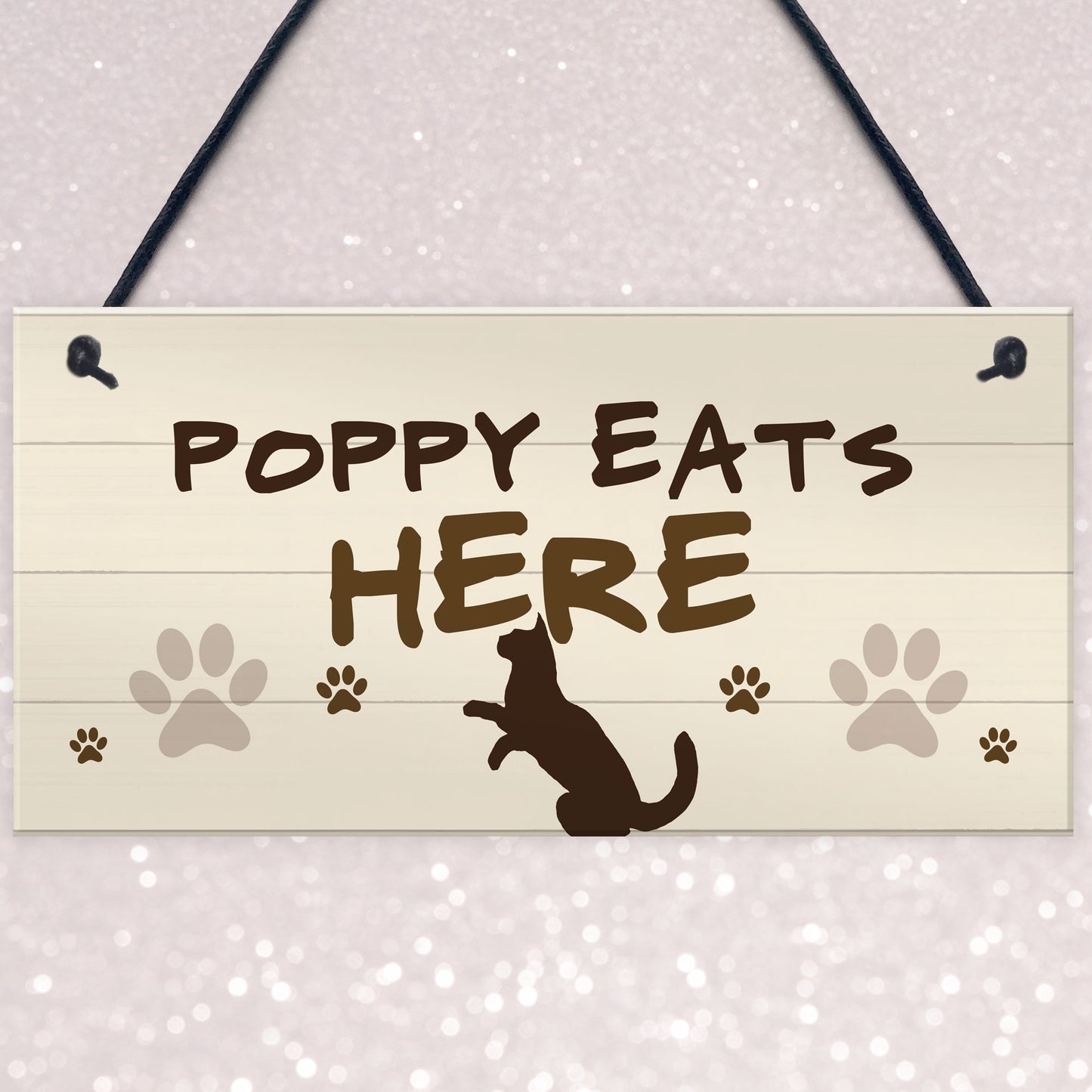 Personalised Cat Sign Any Name Eats Here Cat Lover Gift Hanging