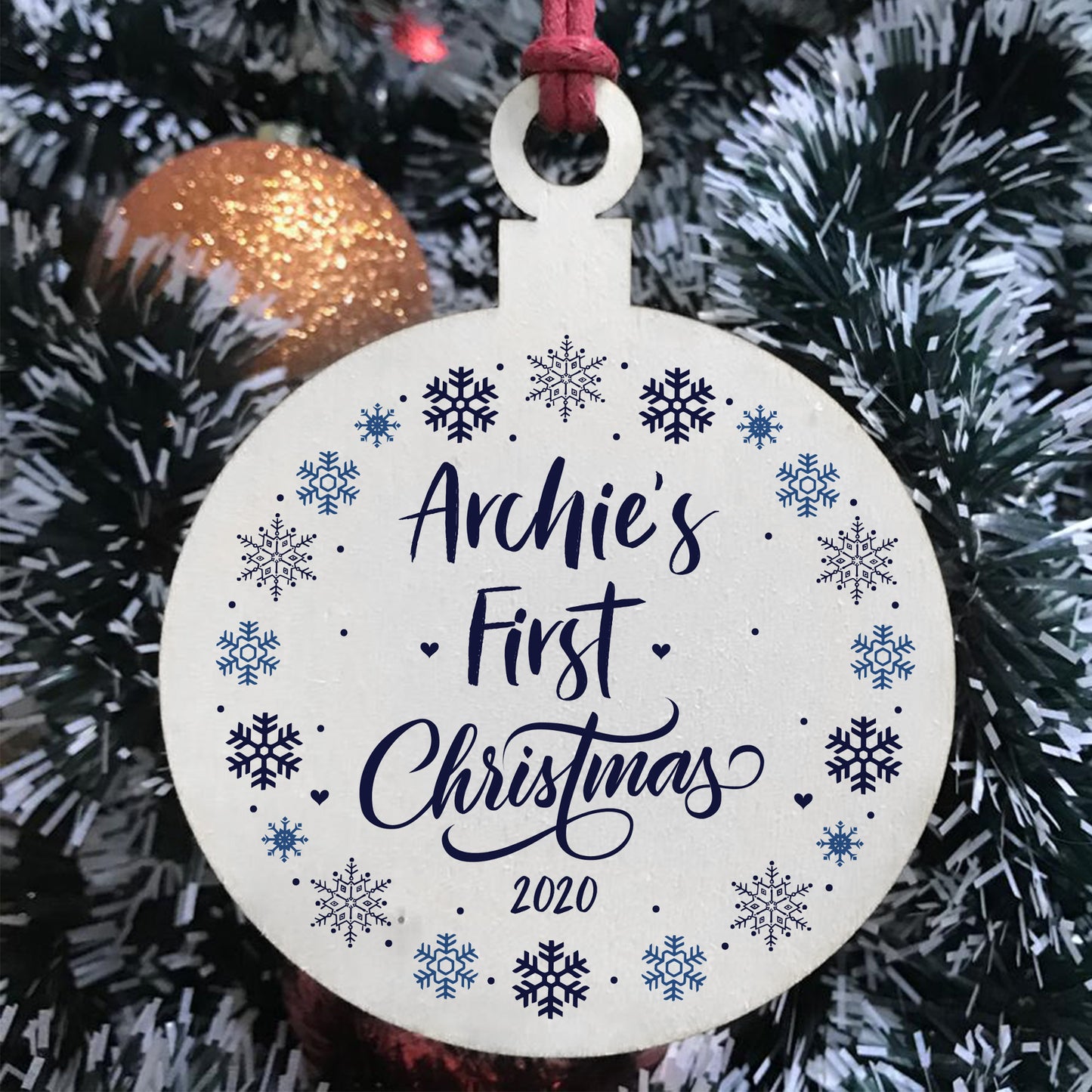 1st Christmas Baby Boy PERSONALISED Wood Bauble Tree Decor