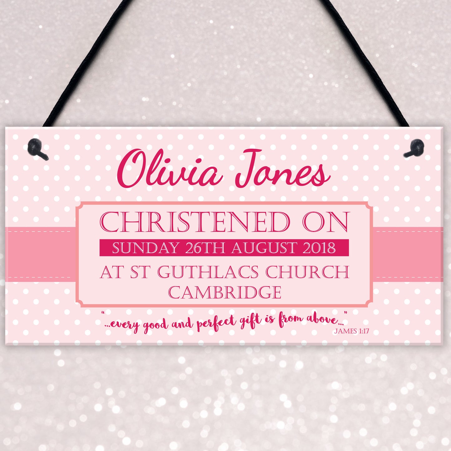 Personalised Christening New Baby Girl Baptism Hanging Plaque