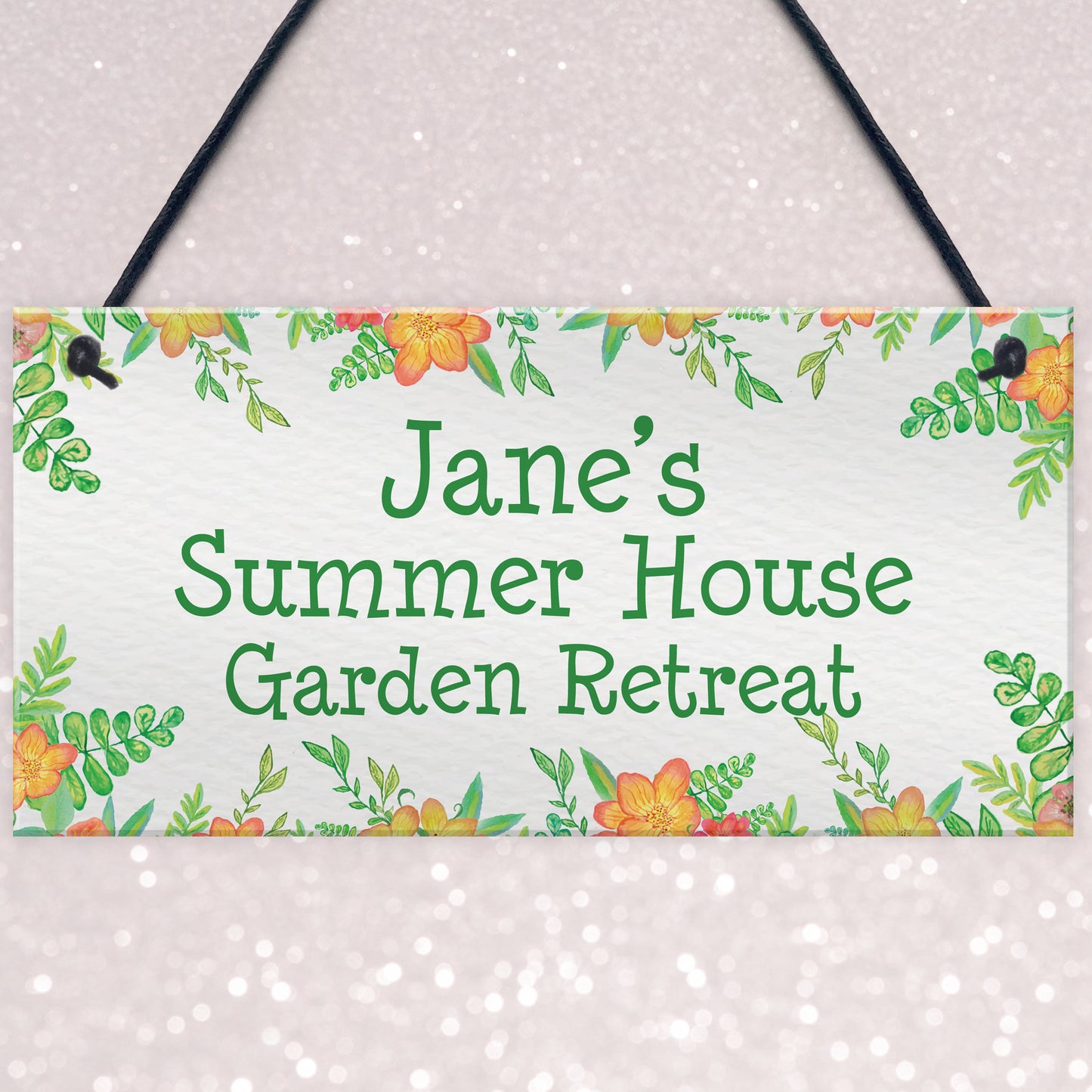 Floral Summerhouse Sign Personalised Hanging Door Sign