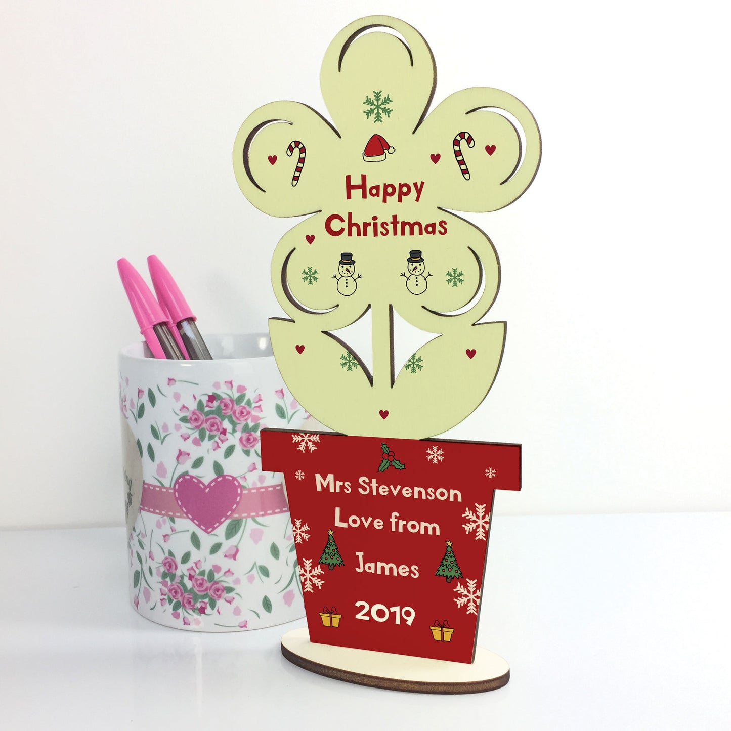 Teacher Gift For Christmas Wood Flower Personalised Thankyou