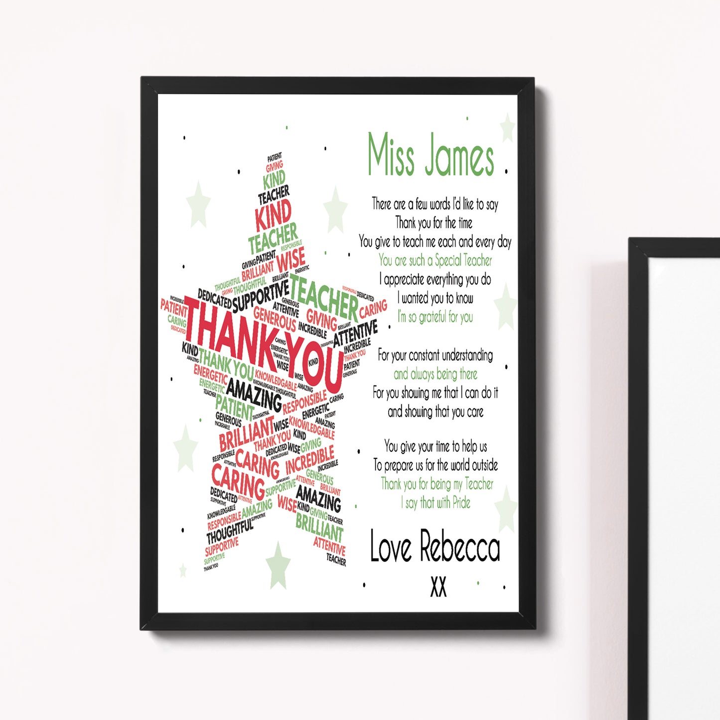 Personalised Thank You Teacher Gift STAR School Teacher TA