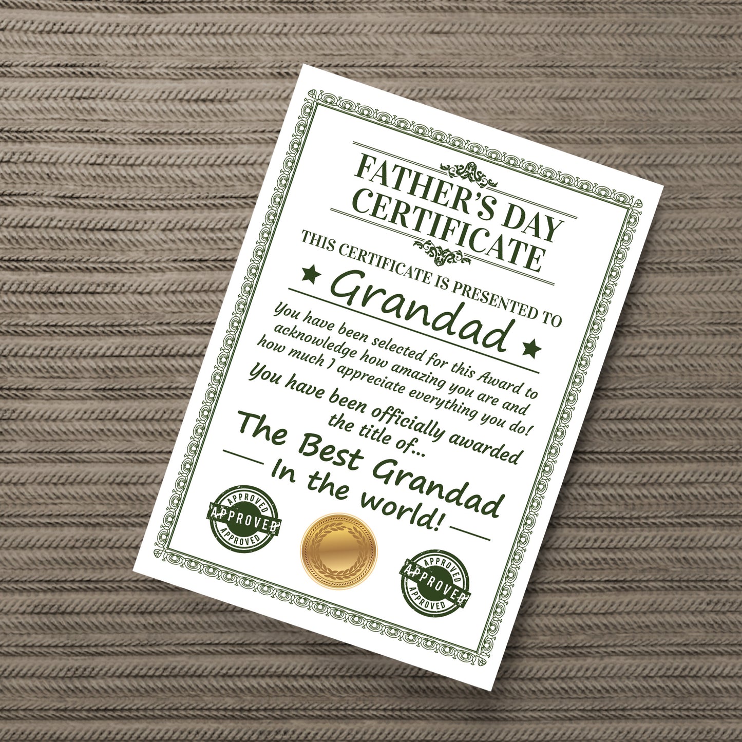 Grandad Certificate For Fathers Day Gift For Grandad Grandparent