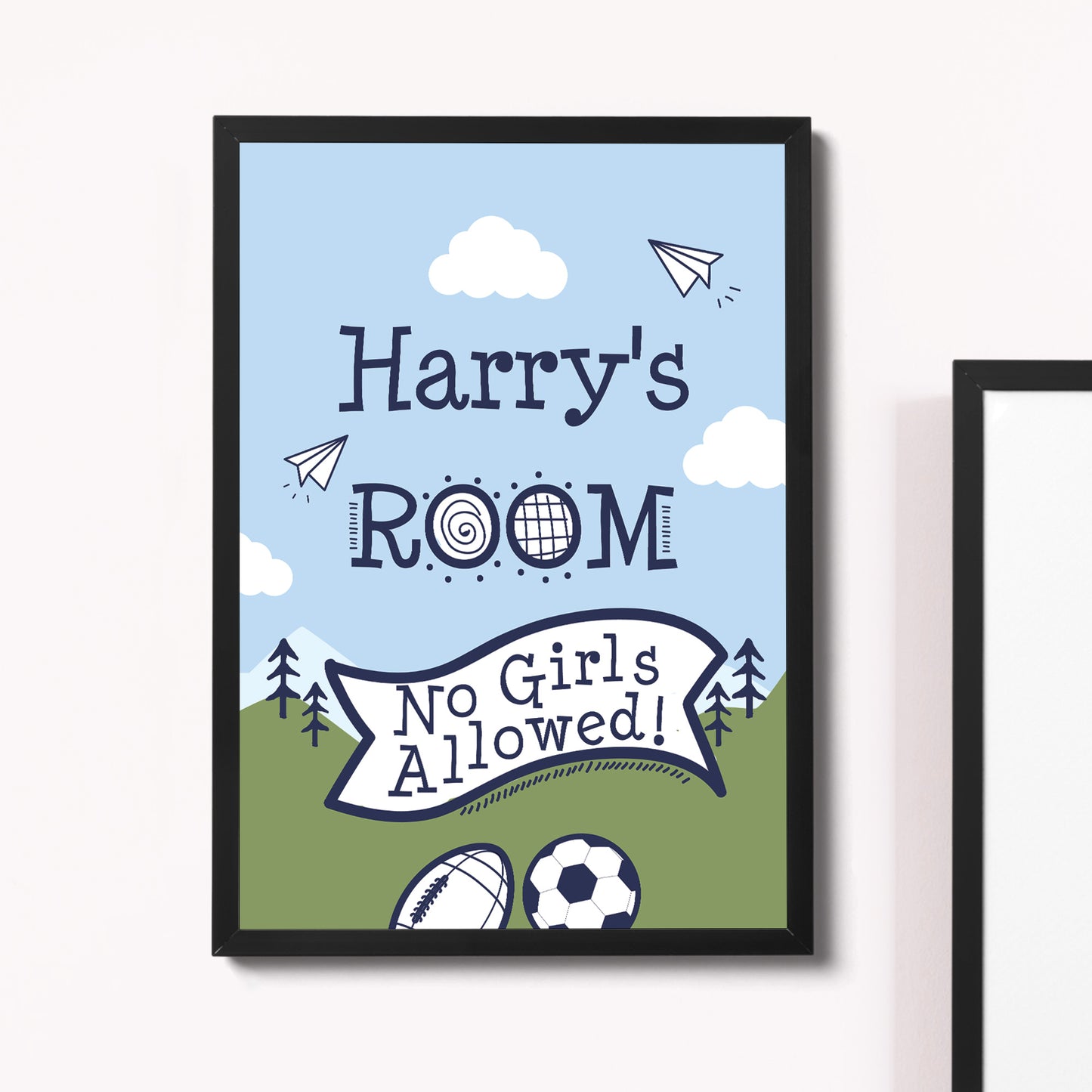 Boys Personalised Bedroom Sign Football Wall Art Framed Print