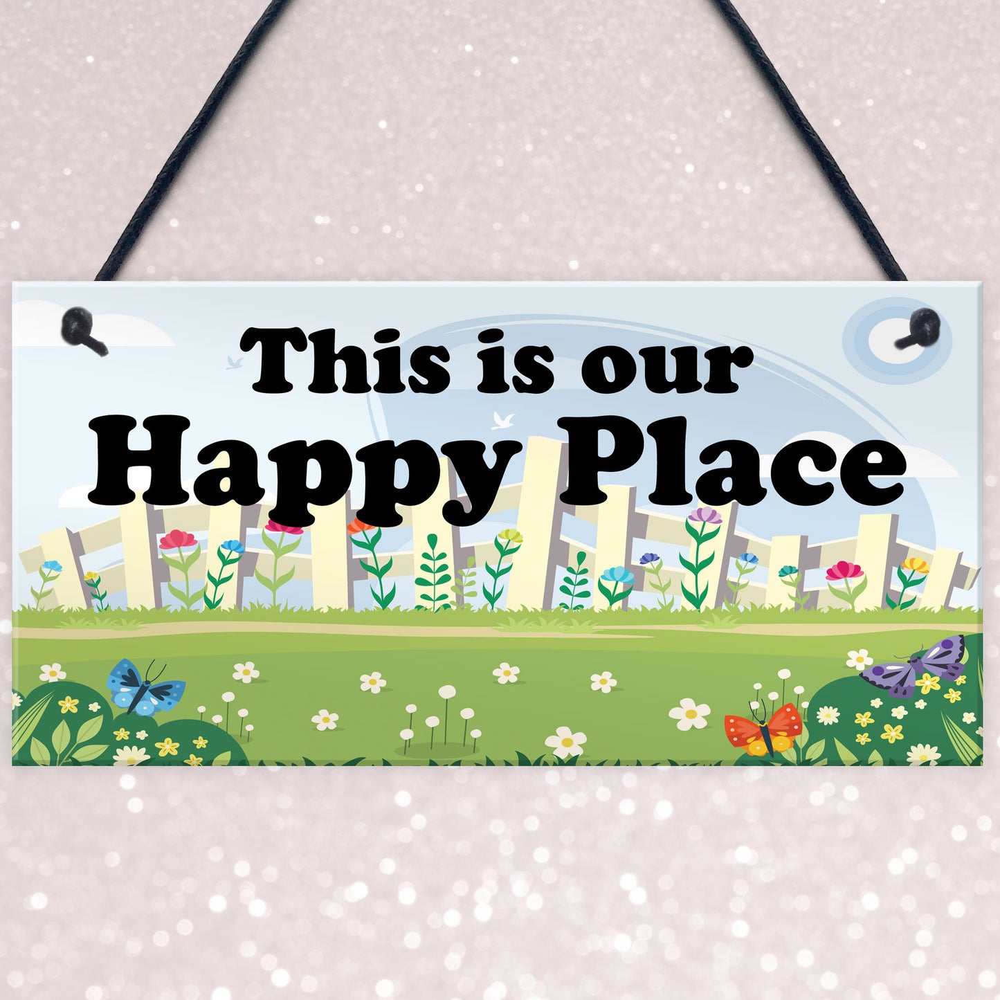 Garden Sign Happy Place Door Sign Hanging House Plaque Yard Sign