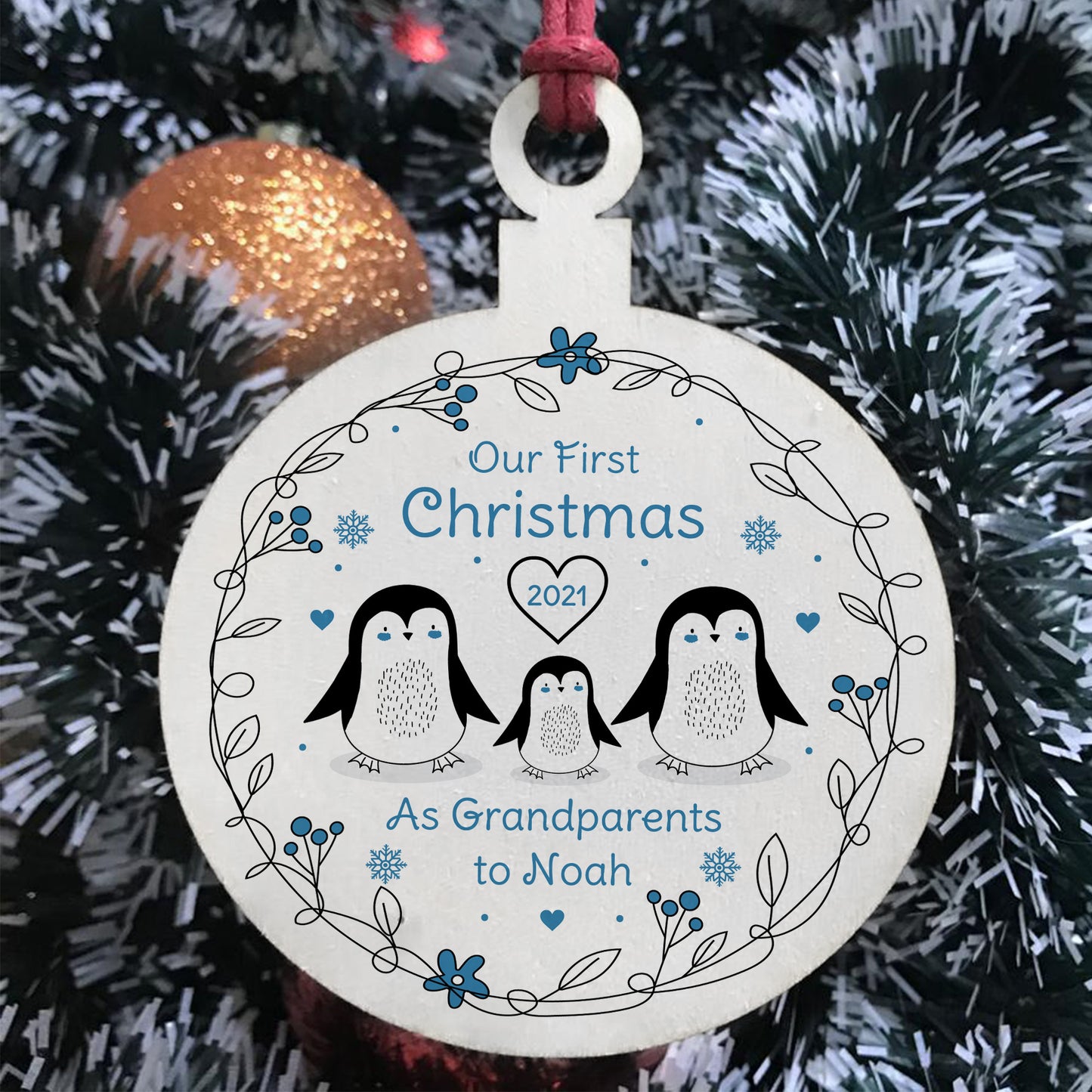Our First Christmas As Grandparents Personalised Wooden Bauble