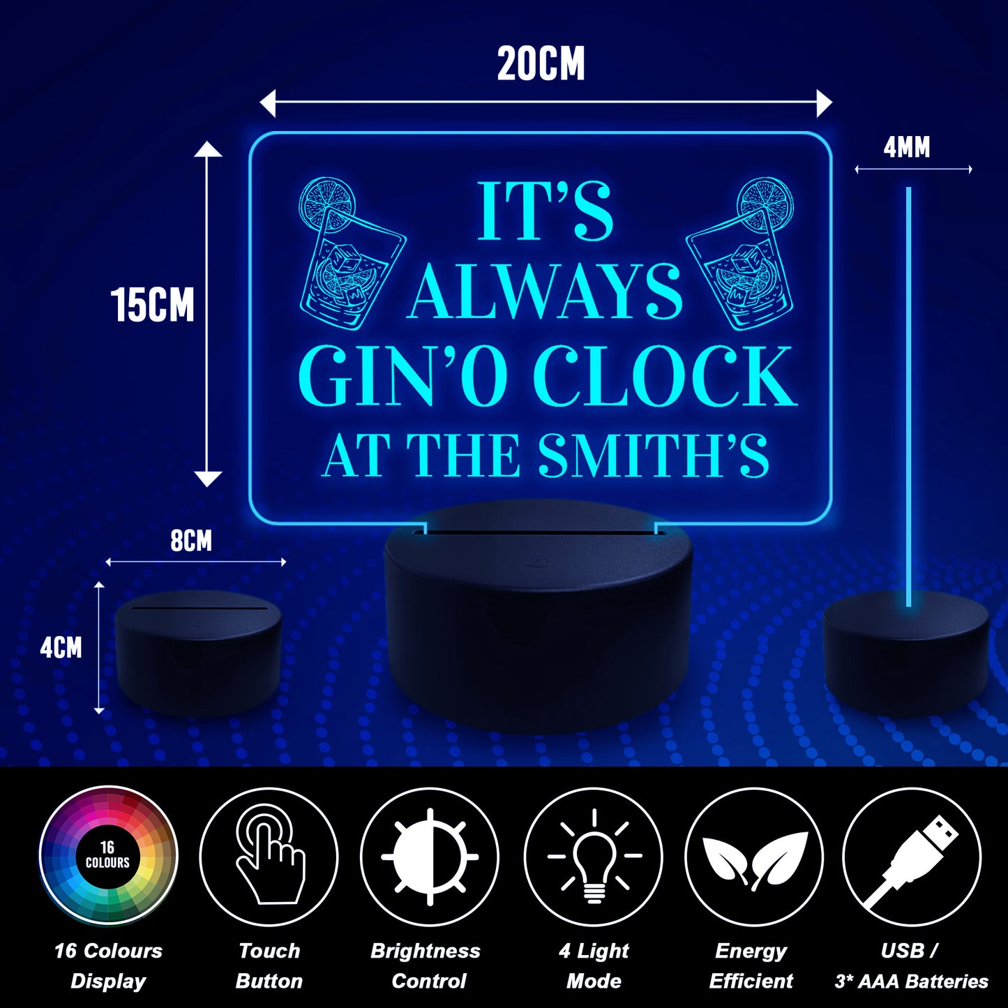 Personalised Gin Signs GIN O CLOCK Sign Gin And Tonic LED Plaque